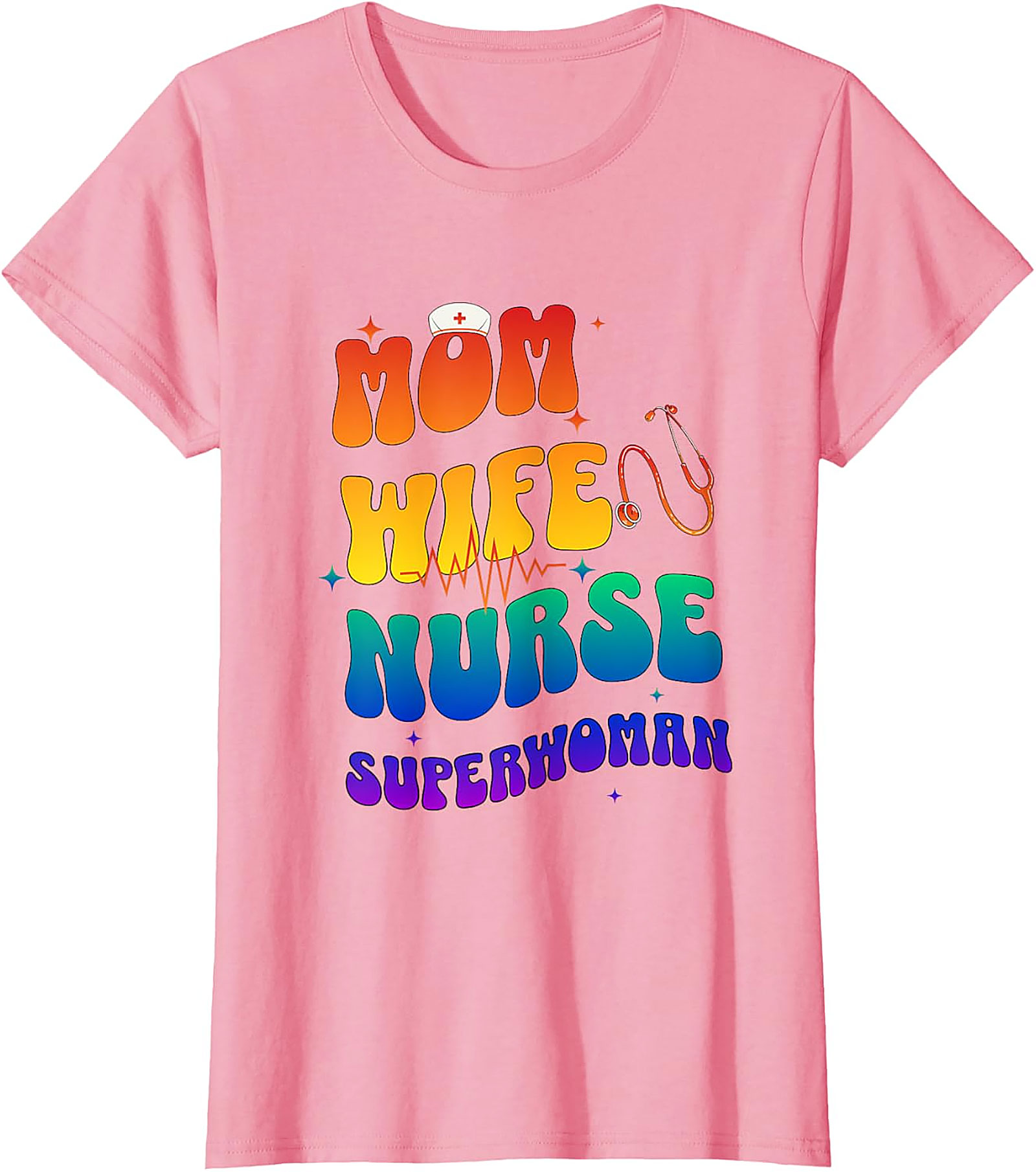 Mom Wife Nurse Superwoman T-Shirt | Retro Nurse Mom Tee