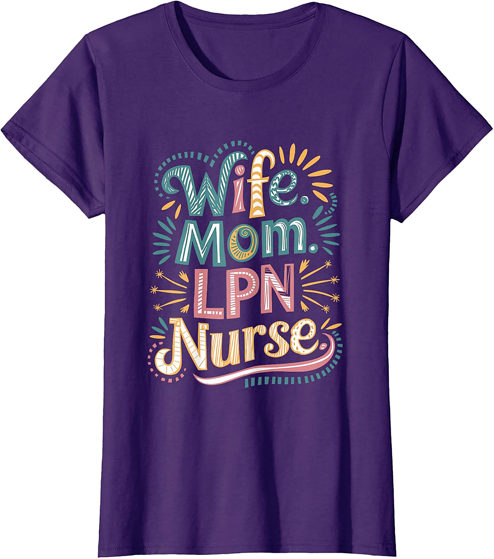 Wife Mom LPN Nurse T-Shirt | Colorful Boho Graphic Tee