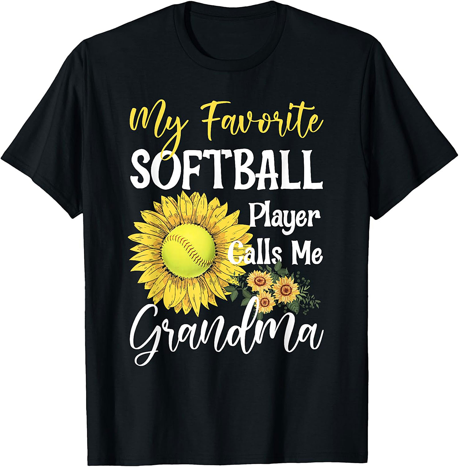 Softball Grandma T-Shirt | Sunflower Softball Graphic Tee