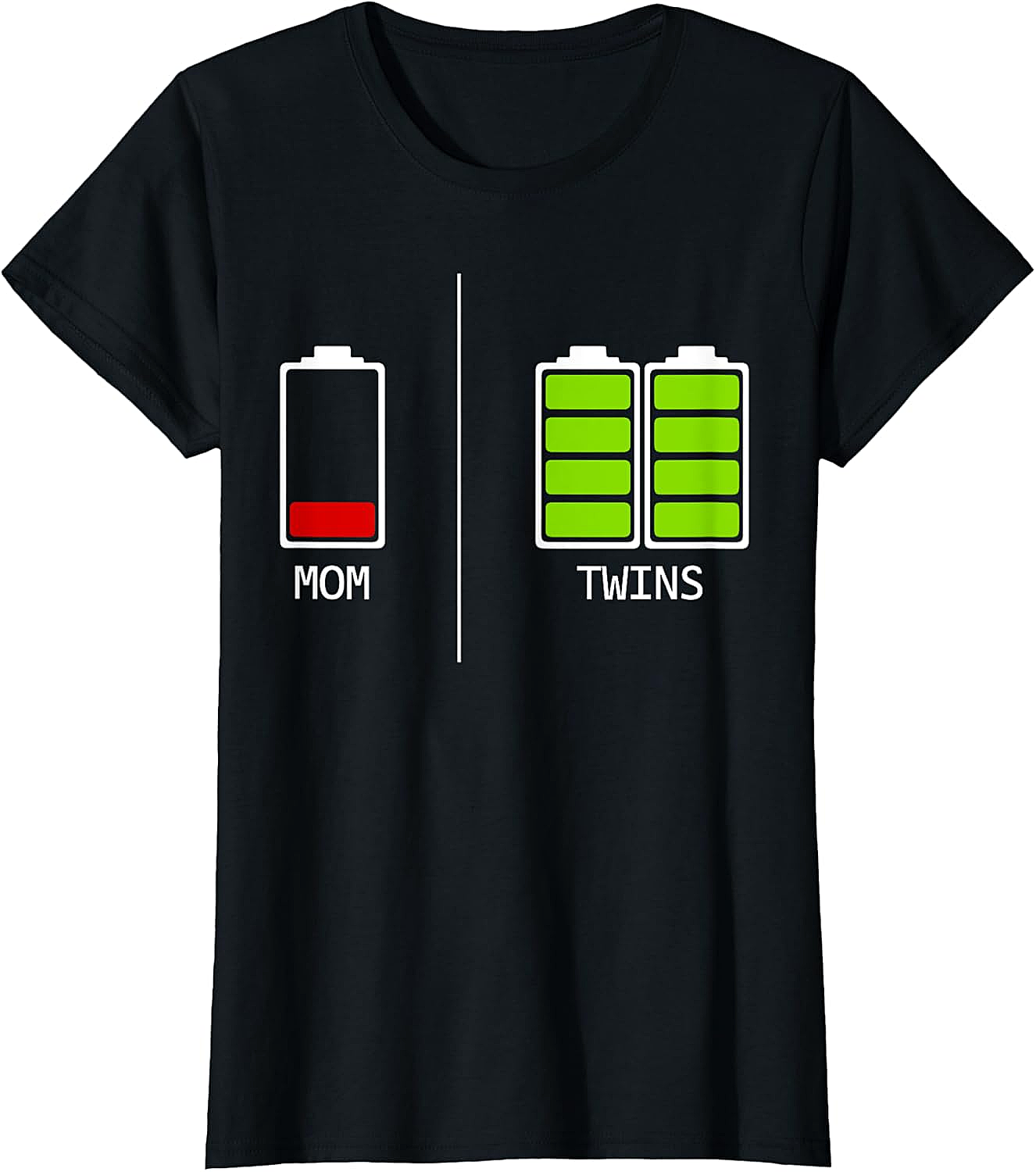 Twin Mom Funny T-shirt Low Battery Graphic Tee for Moms
