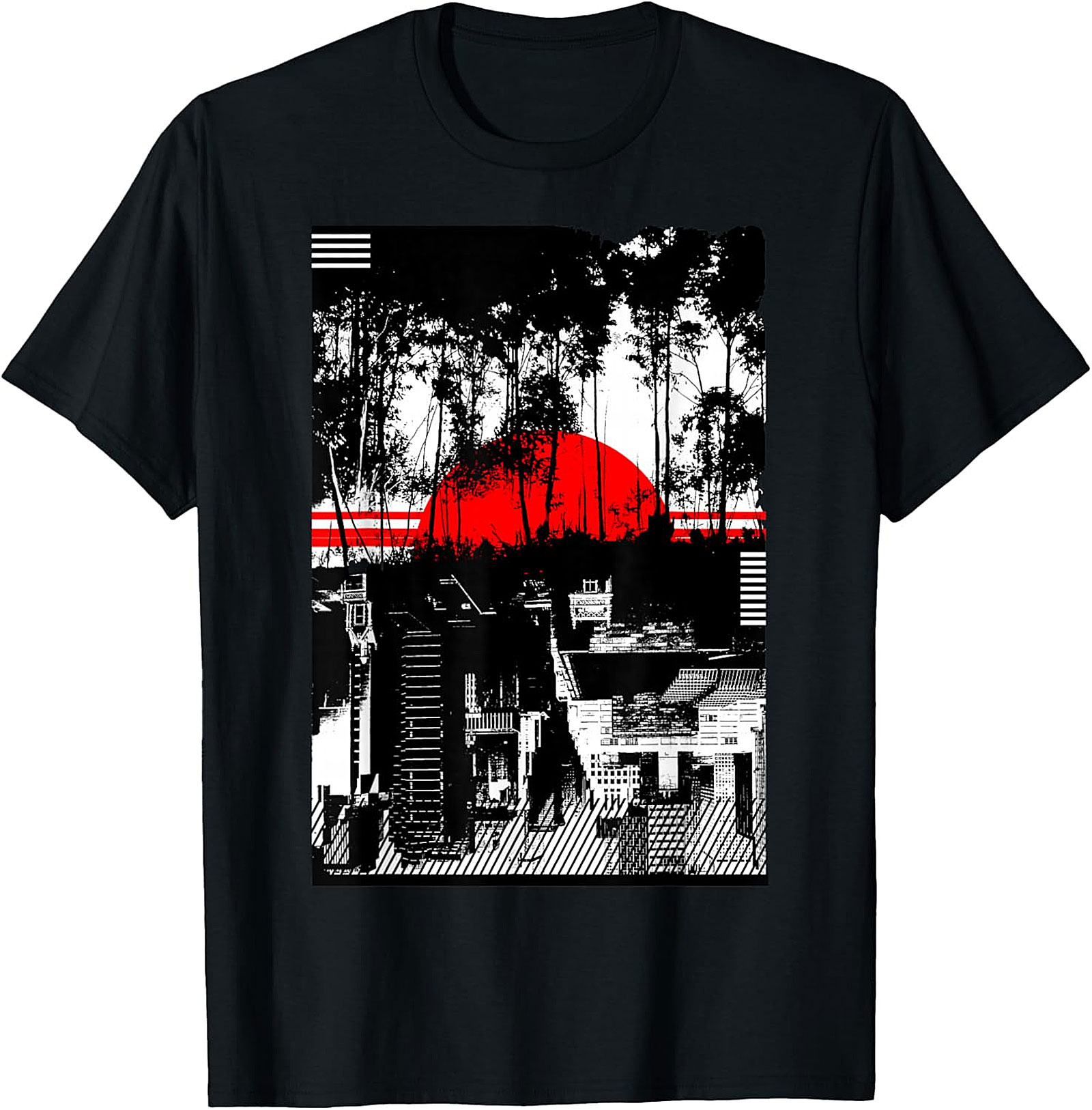 Japanese Landscape Graphic Tee | Aesthetic Red Sun Shirt