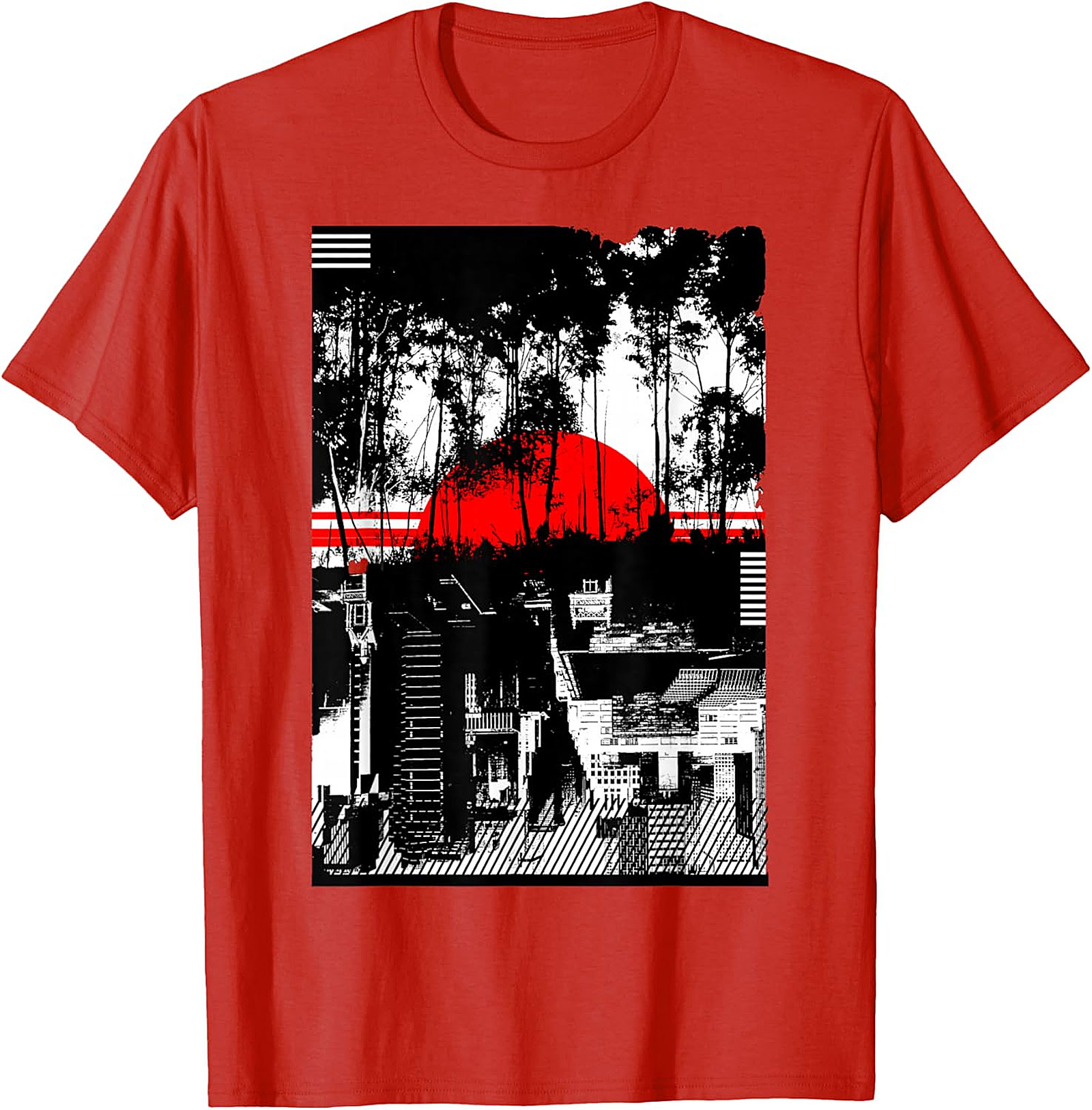  Japanese Landscape Graphic Tee | Aesthetic Red Sun Shirt