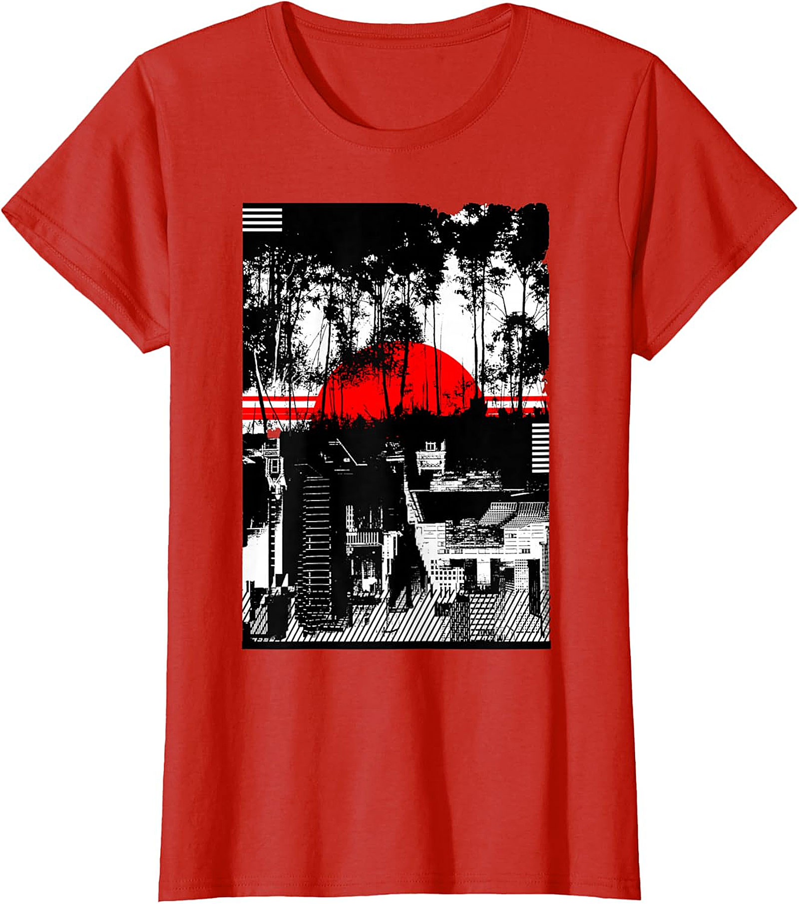  Japanese Landscape Graphic Tee | Aesthetic Red Sun Shirt