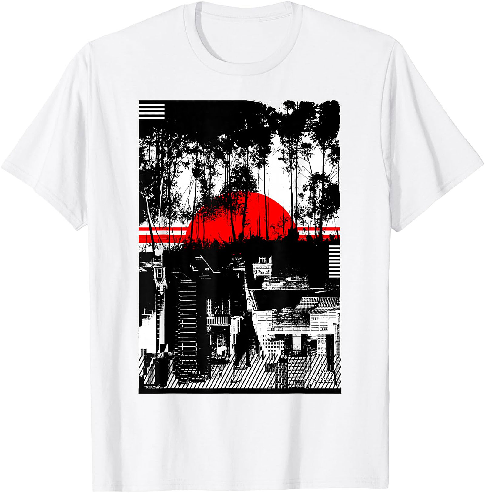  Japanese Landscape Graphic Tee | Aesthetic Red Sun Shirt