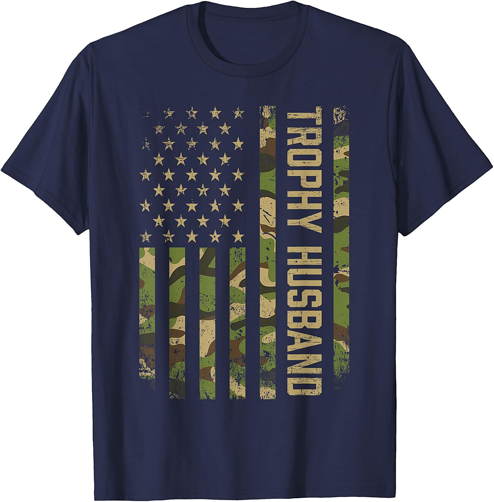 Trophy Husband Camo American Flag Graphic Tee | Funny Gift