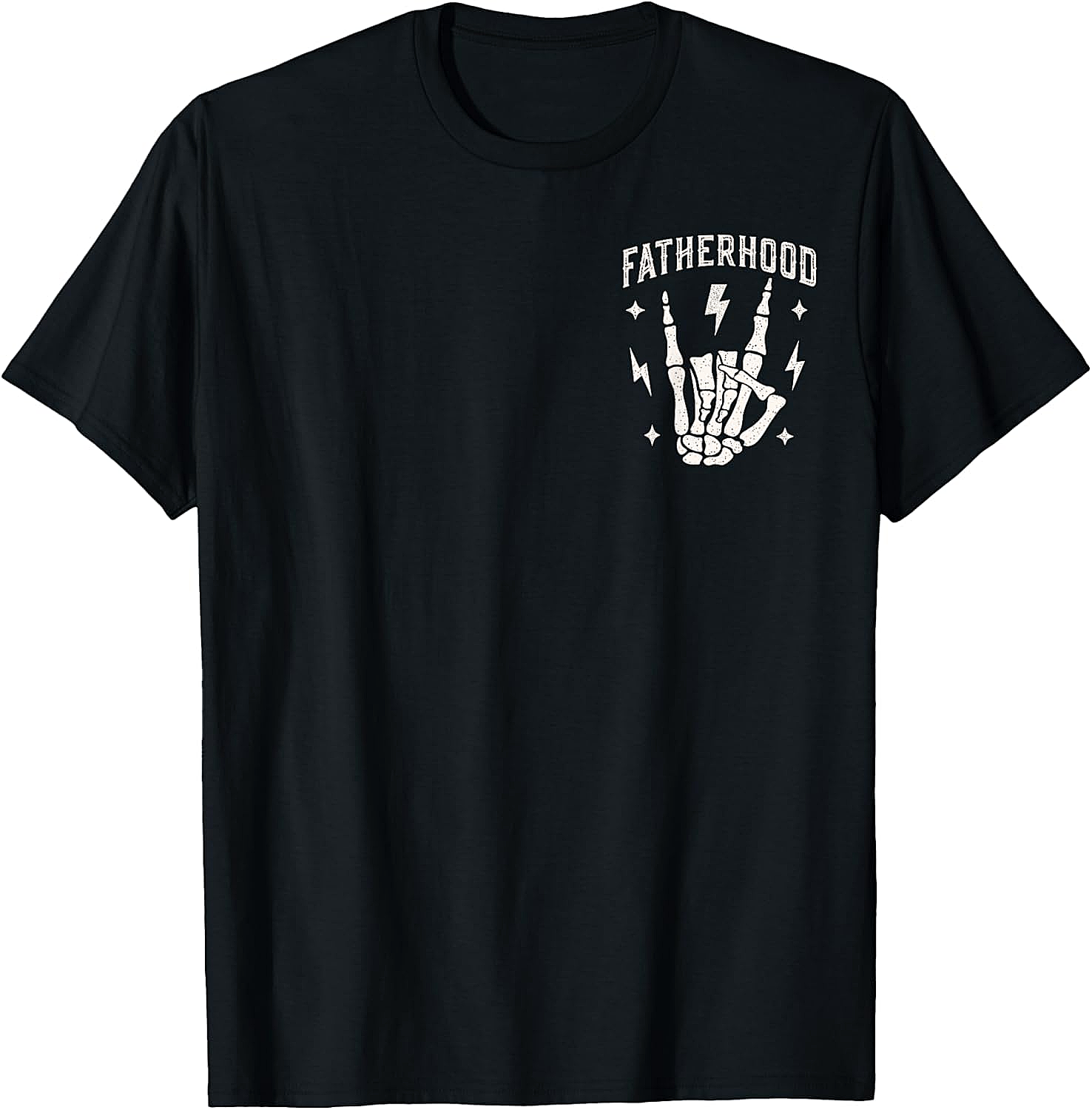 Fatherhood Rock Skeleton Hand T-Shirt Cool Dad Graphic Tee