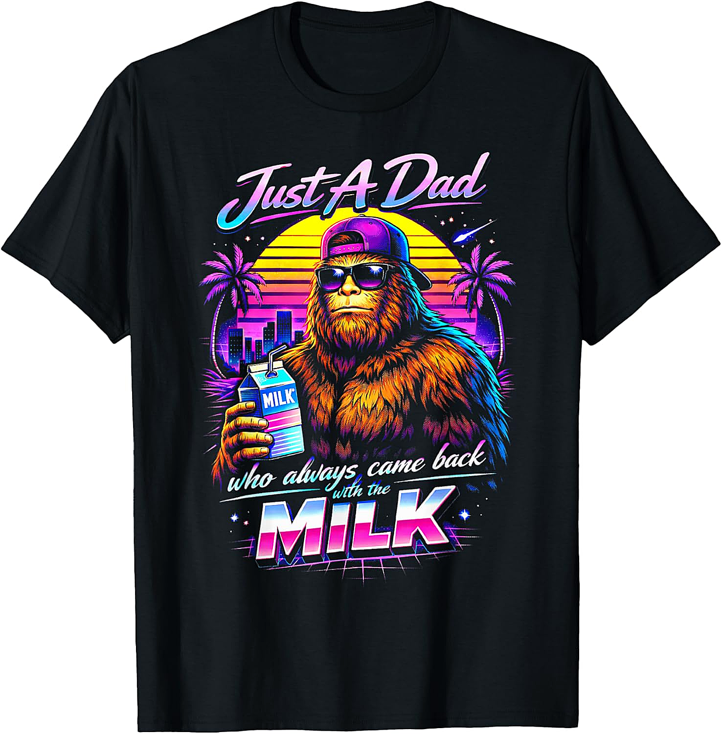 Funny Bigfoot Dad T-Shirt Retro Came Back With Milk Tee