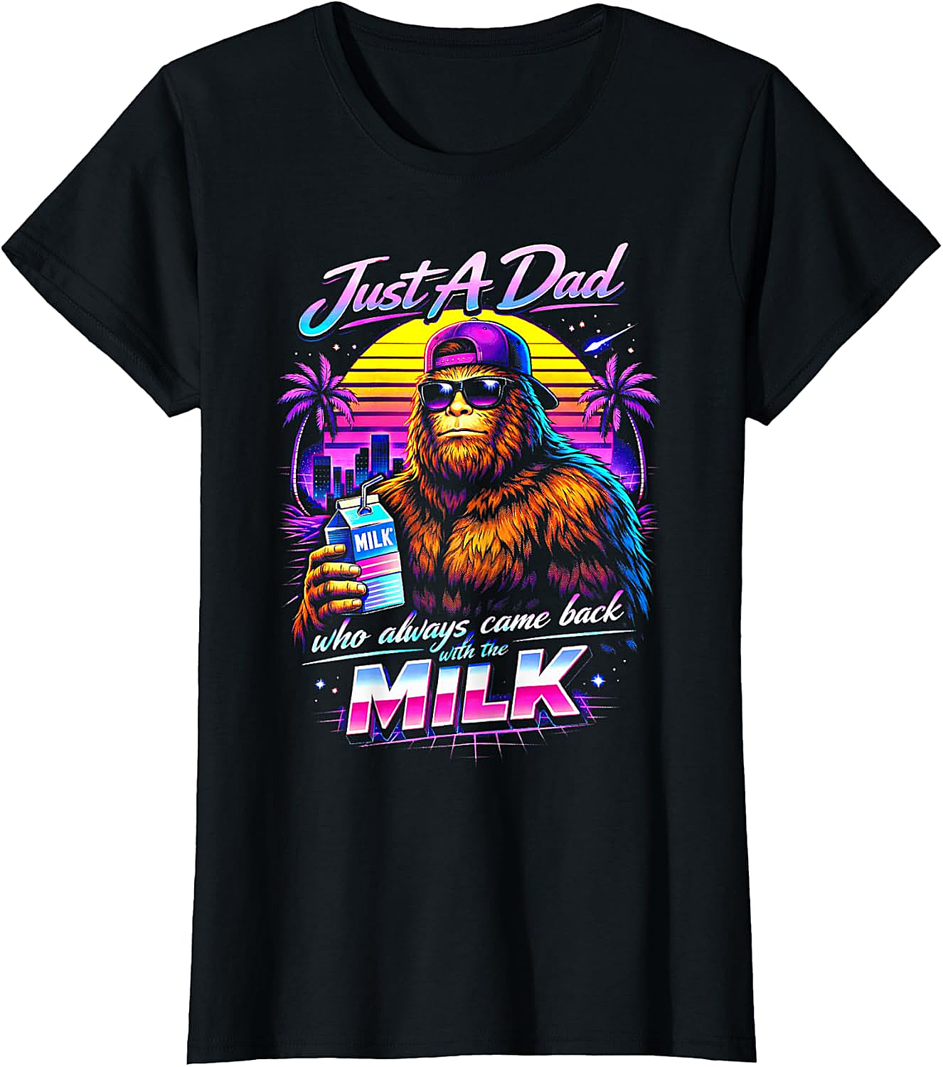  Funny Bigfoot Dad T-Shirt Retro Came Back With Milk Tee