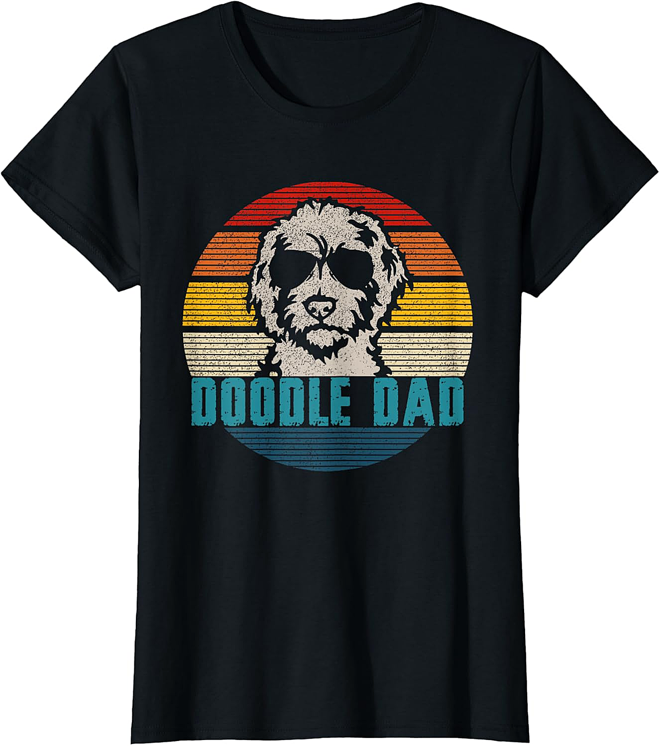 Retro Doodle Dad Graphic Tee Vintage Sunset Dog Dad Shirt