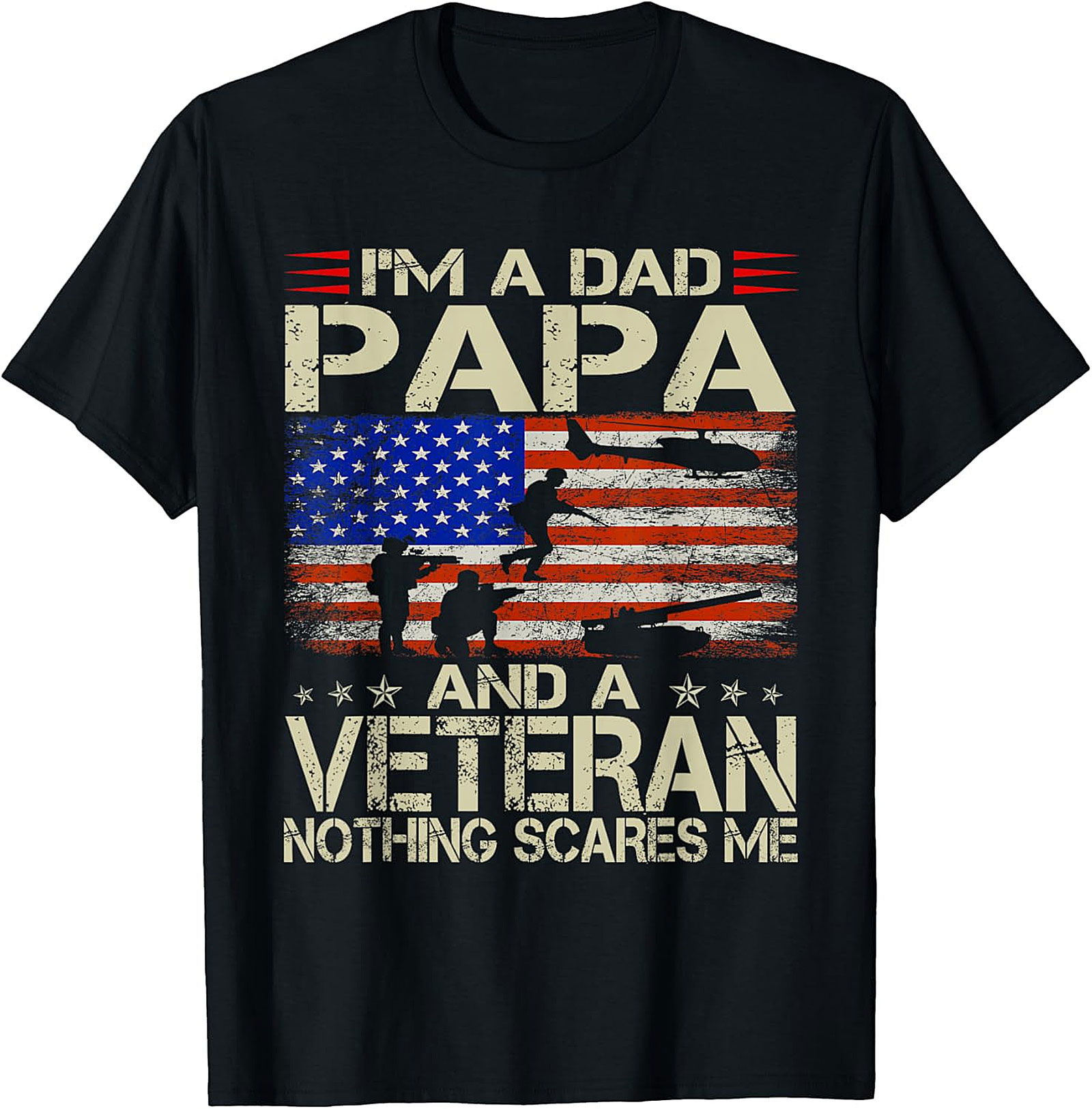 Veteran Papa American Flag T-Shirt | Proud Dad Gift