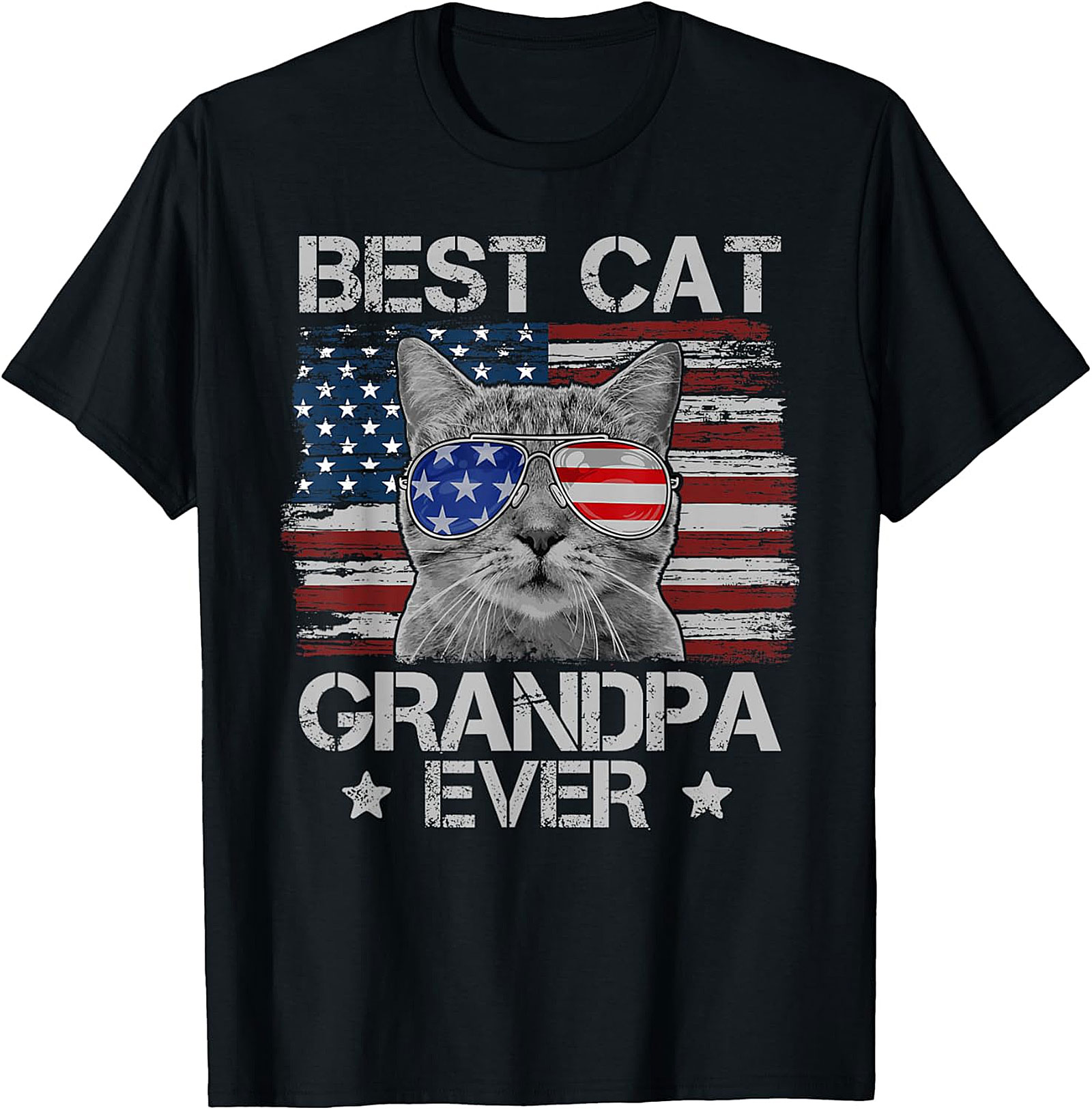 Best Cat Grandpa Ever T-Shirt | Patriotic US Flag Tee