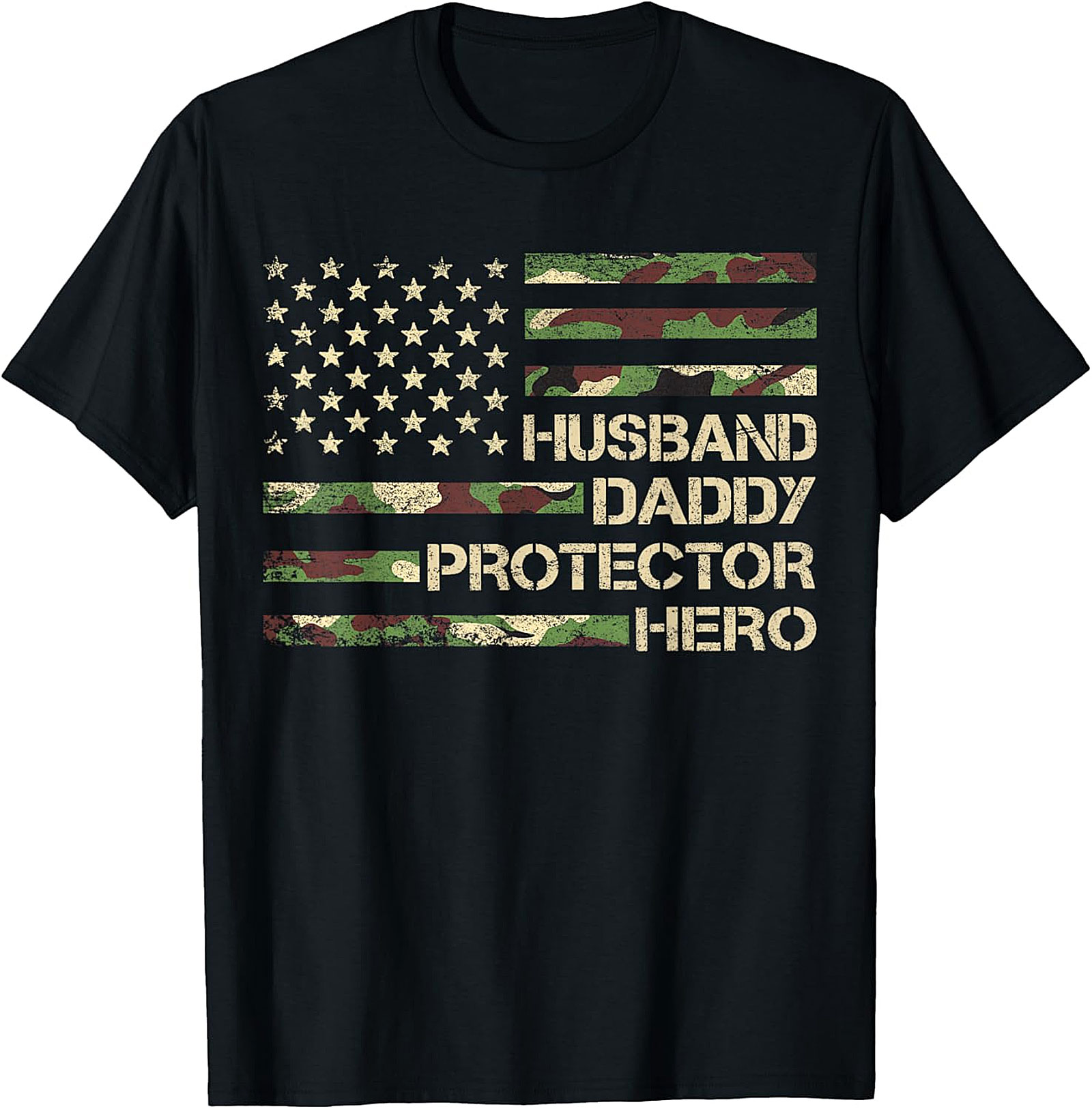 Husband Daddy Protector Hero T-Shirt | Camo Flag Tee