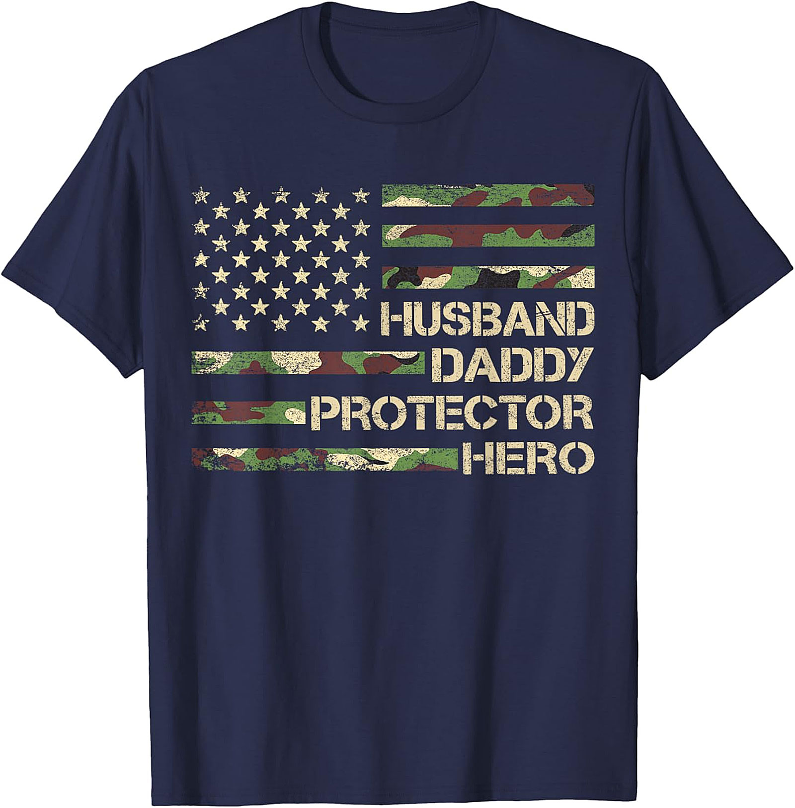 Husband Daddy Protector Hero T-Shirt | Camo Flag Tee
