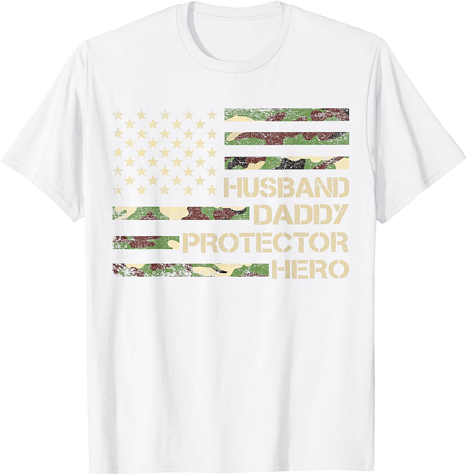 Husband Daddy Protector Hero T-Shirt | Camo Flag Tee
