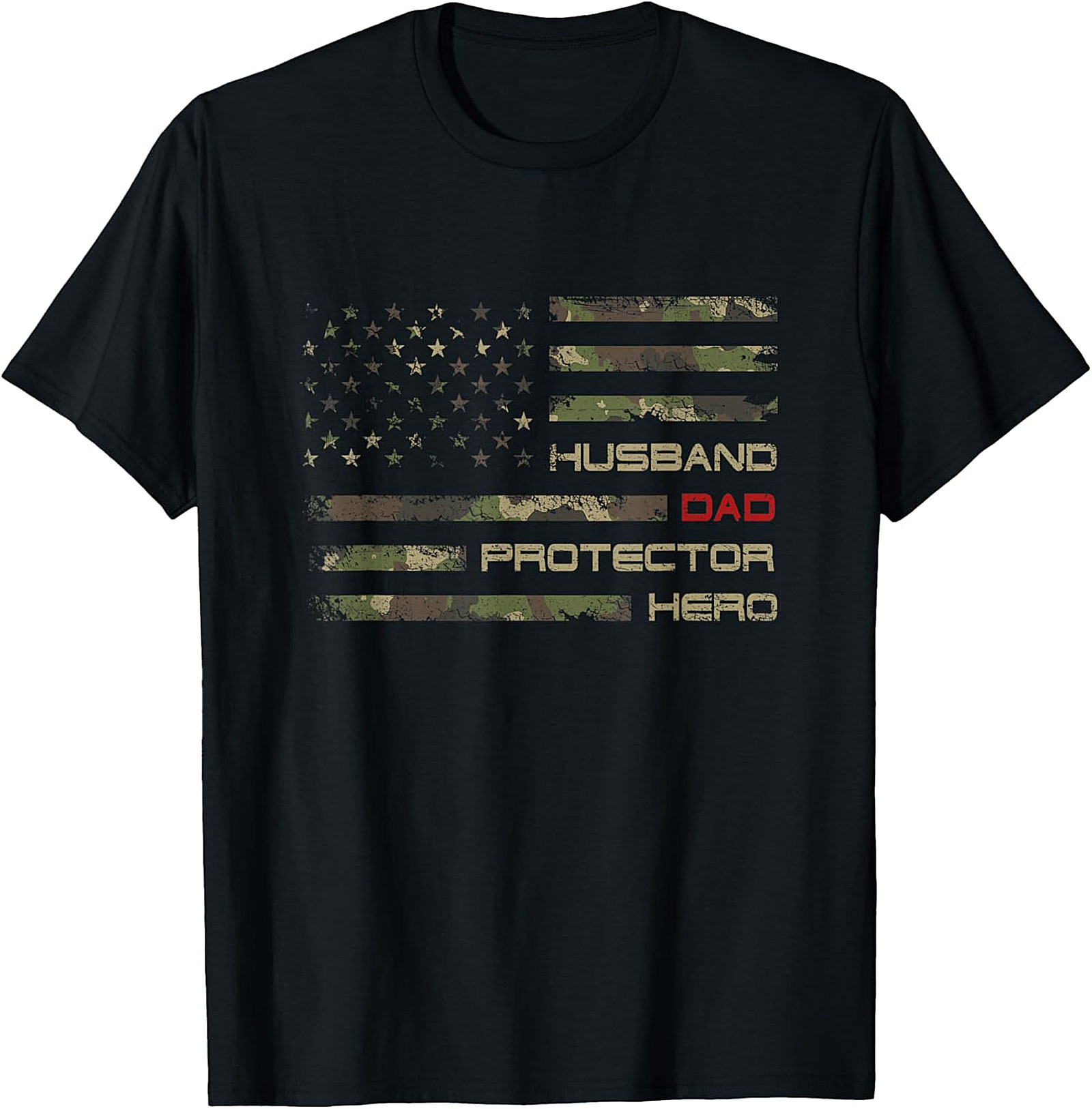 Husband Dad Protector Hero Camo Flag T-Shirt | Father's Gift
