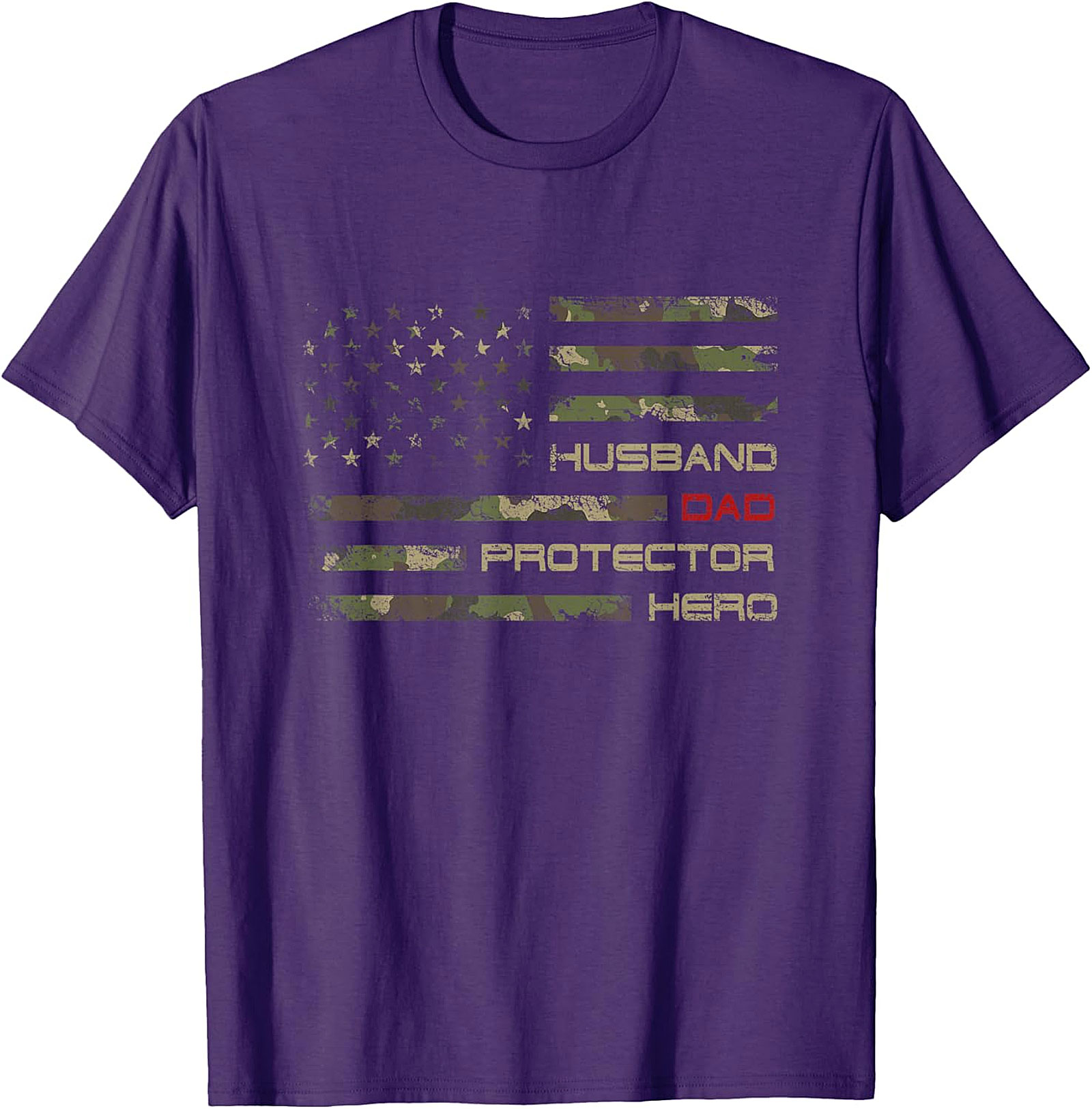 Husband Dad Protector Hero Camo Flag T-Shirt | Father's Gift