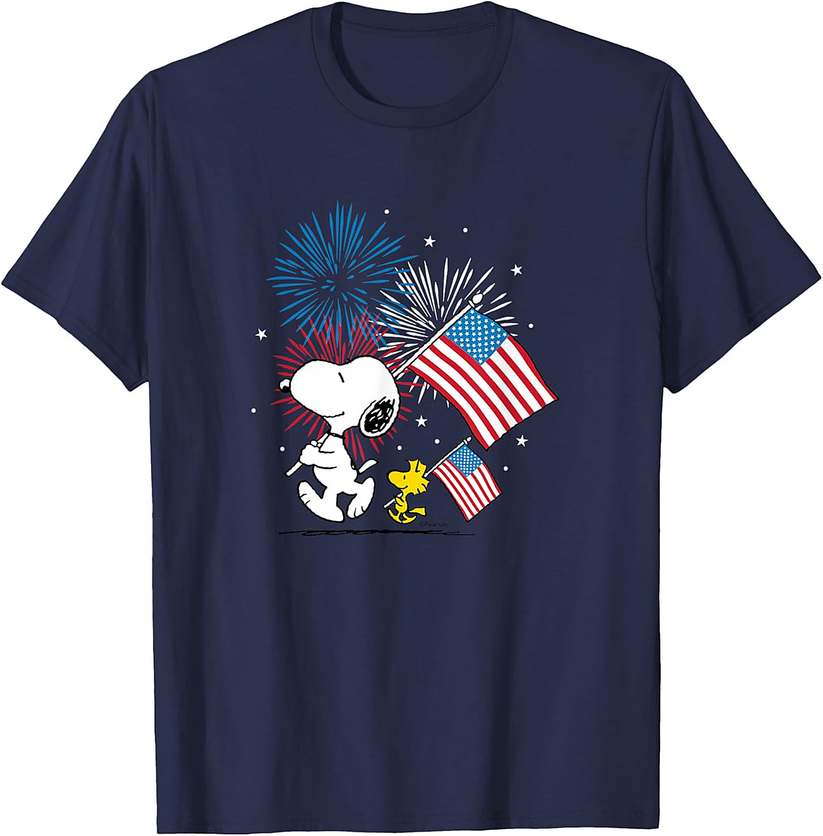 Snoopy & Woodstock Patriotic Fireworks T-Shirt - Navy Blue