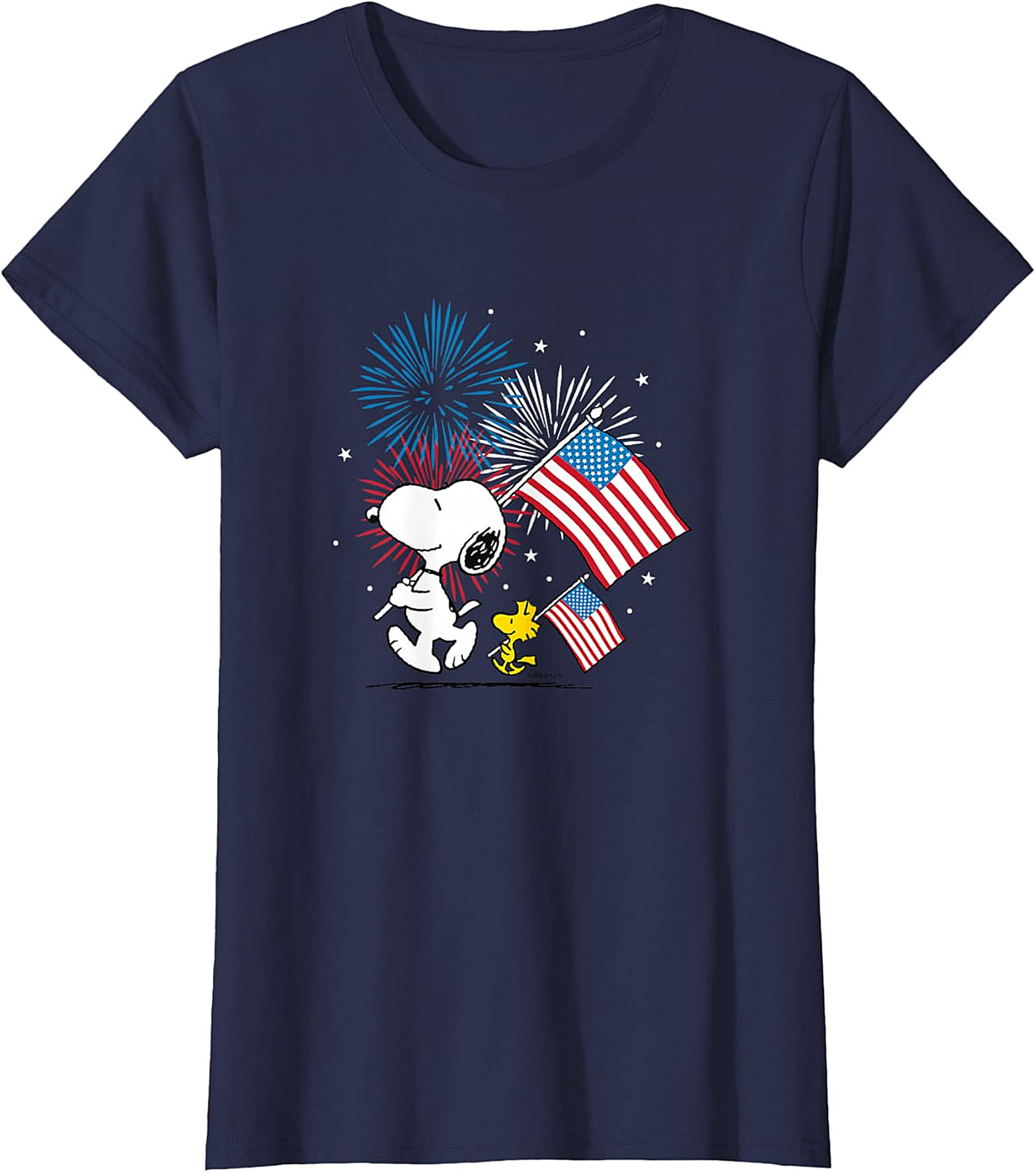 Snoopy & Woodstock Patriotic Fireworks T-Shirt - Navy Blue