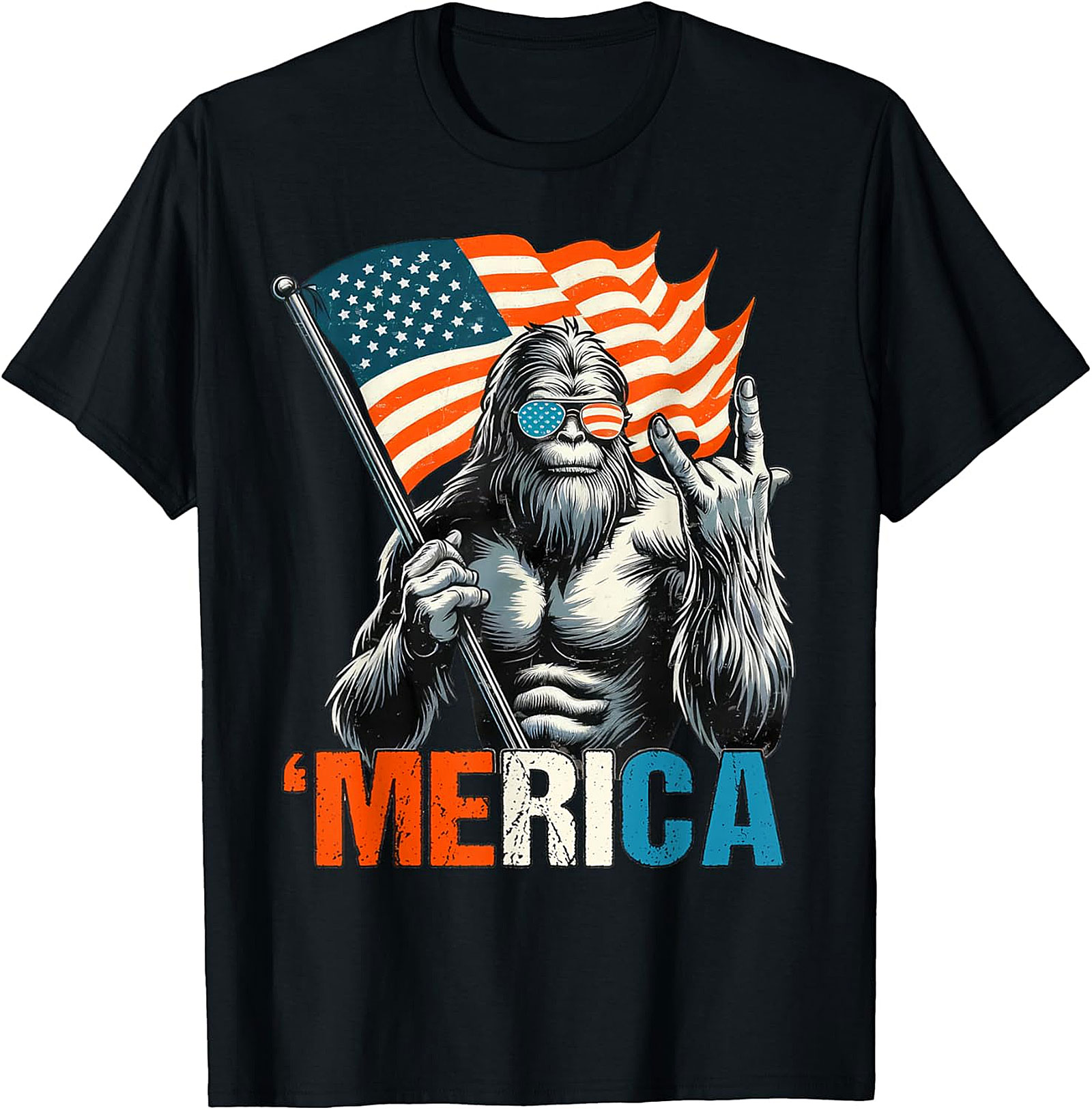 'Merica Bigfoot T-Shirt | Patriotic Sasquatch Rock Tee