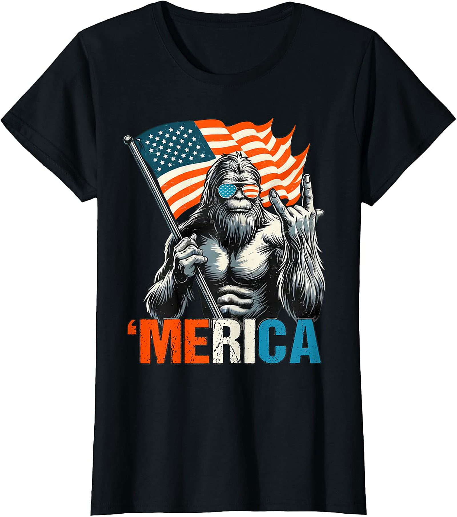  Patriotic Bigfoot 'MERICA T-Shirt | American Flag Tee