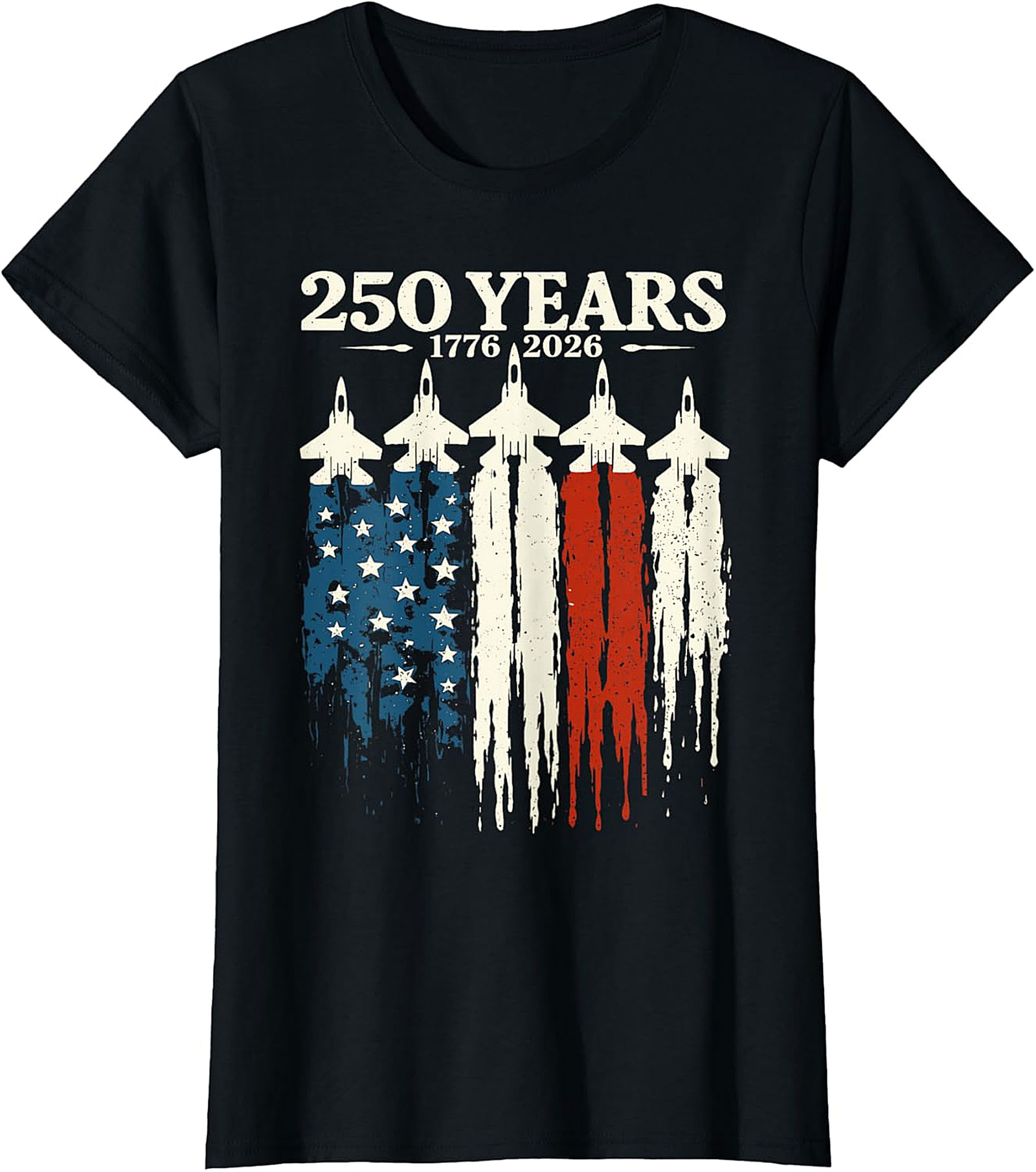 250 Years 1776-2026 Fighter Jet American Flag T-Shirt