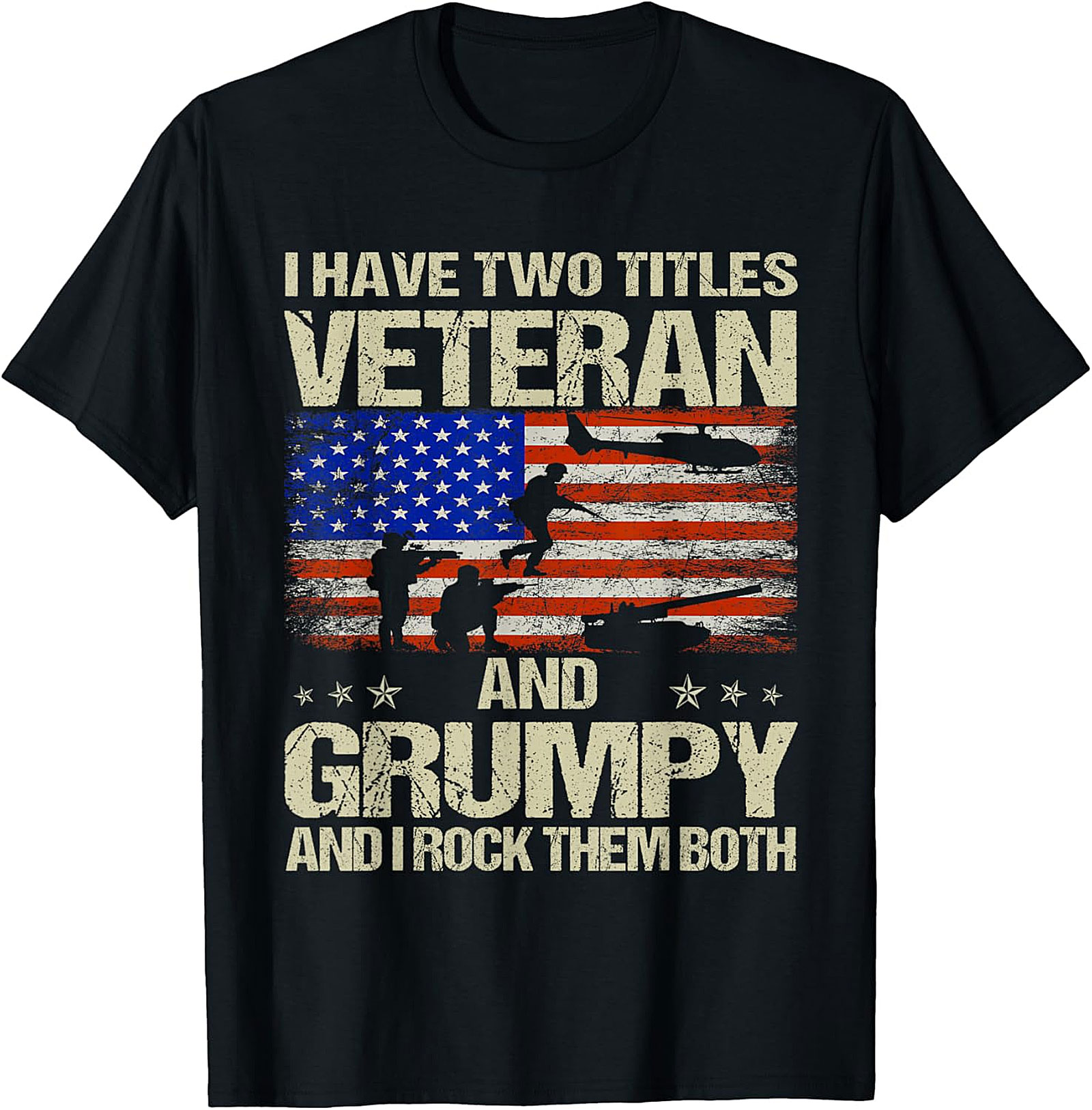 Veteran & Grumpy T-Shirt | Distressed American Flag Veteran Tee