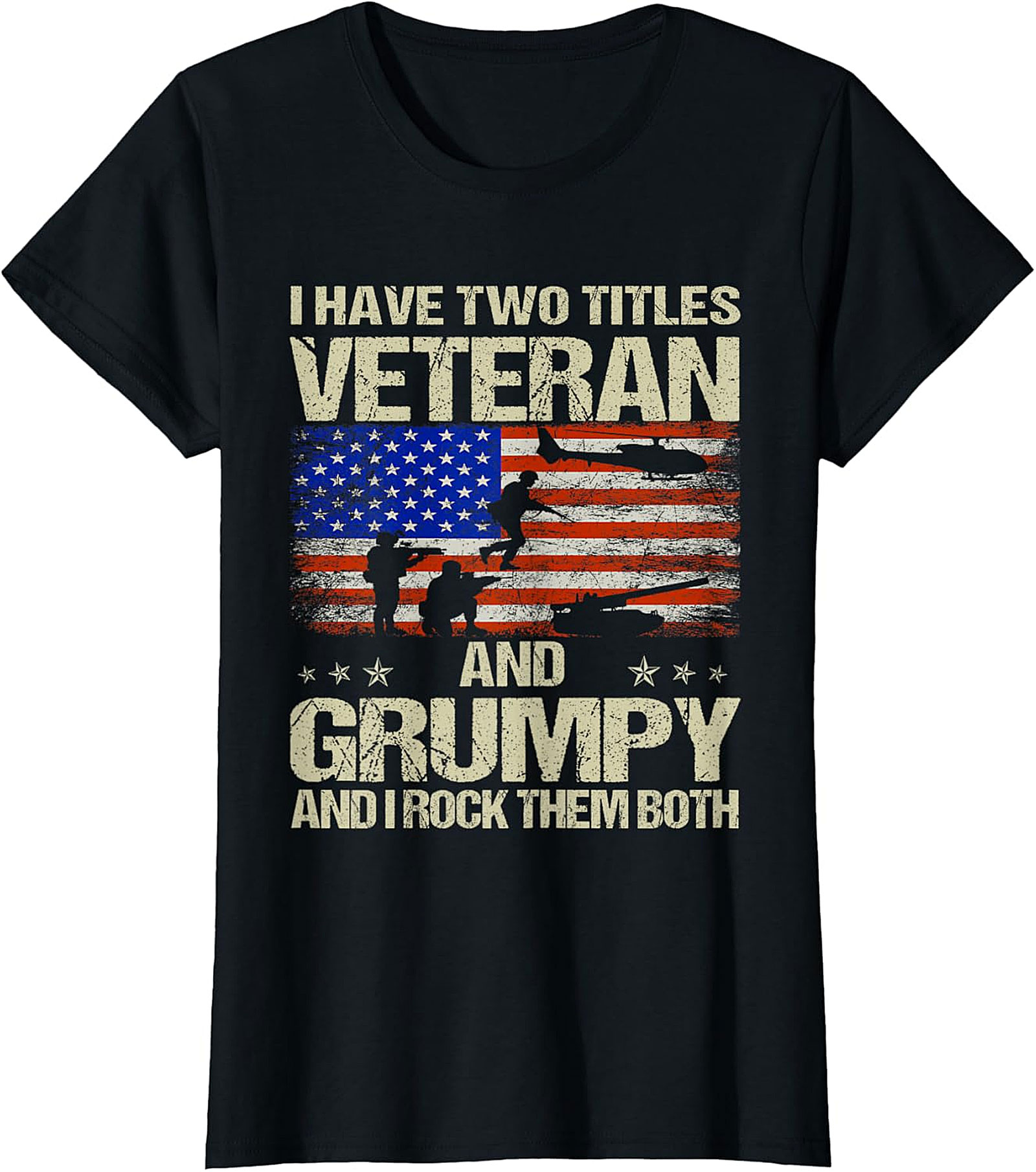 Veteran & Grumpy T-Shirt | Distressed American Flag Veteran Tee