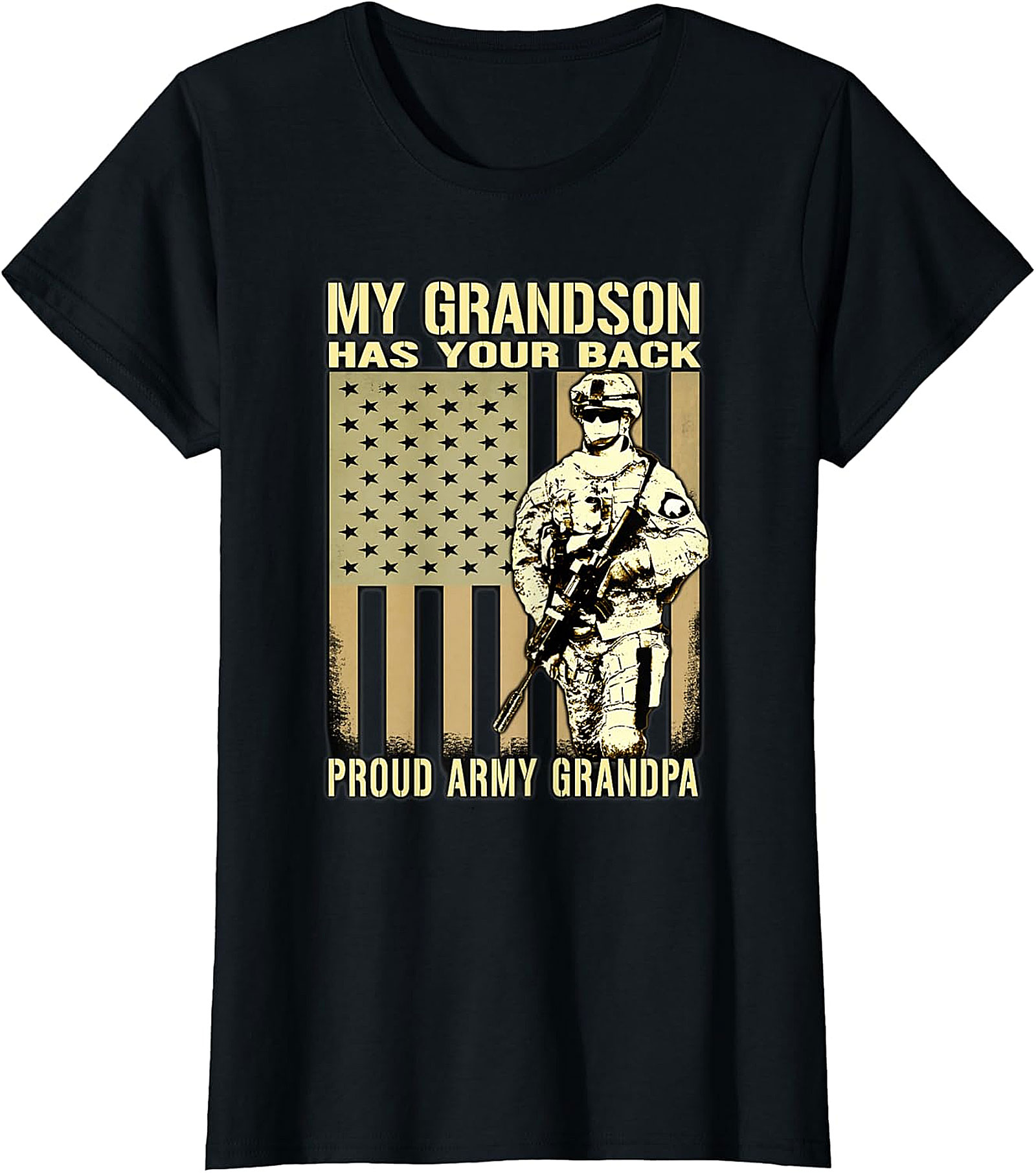 Proud Army Grandpa T-Shirt | My Grandson Has Your Back Patriotic Gift