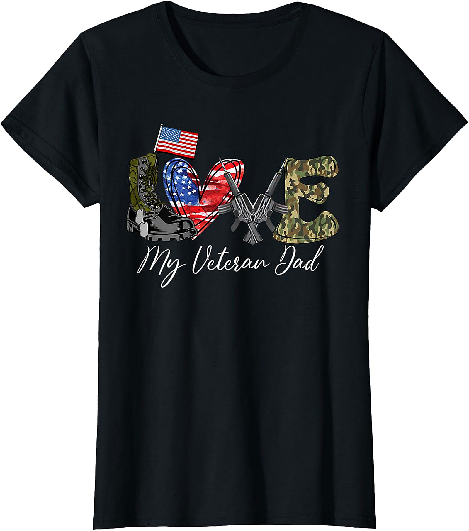 Love My Veteran Dad Patriotic Military Graphic T-Shirt | Gift for Veteran Dad