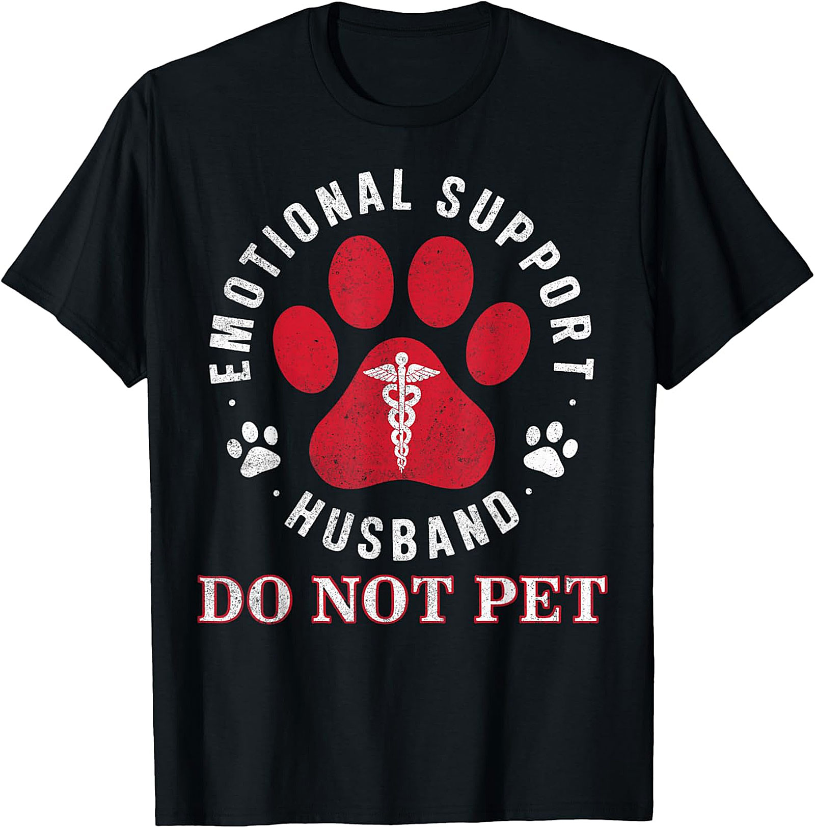 Emotional Support Husband Funny Retro Paw Print Tee