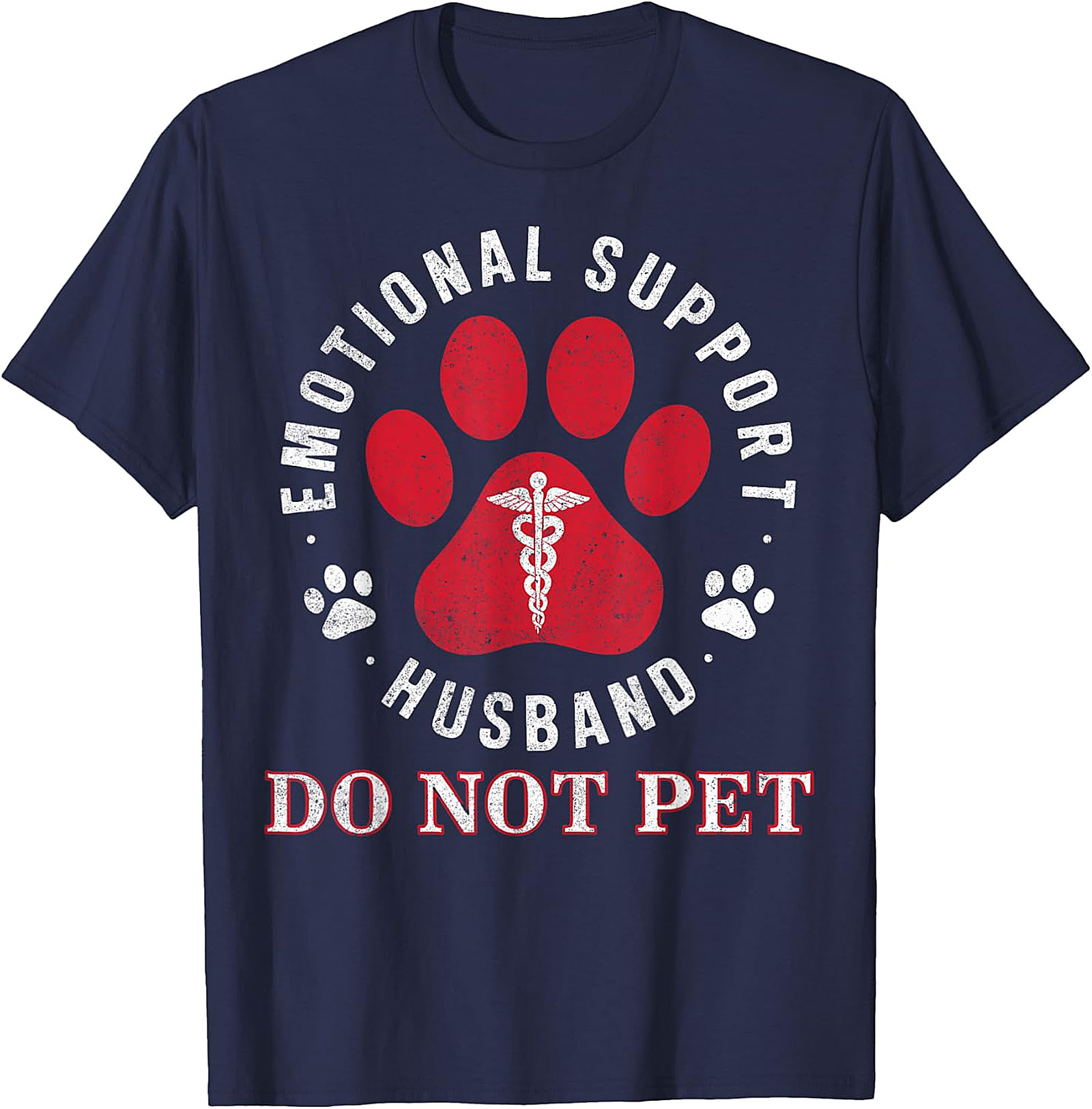 Emotional Support Husband Funny Retro Paw Print Tee