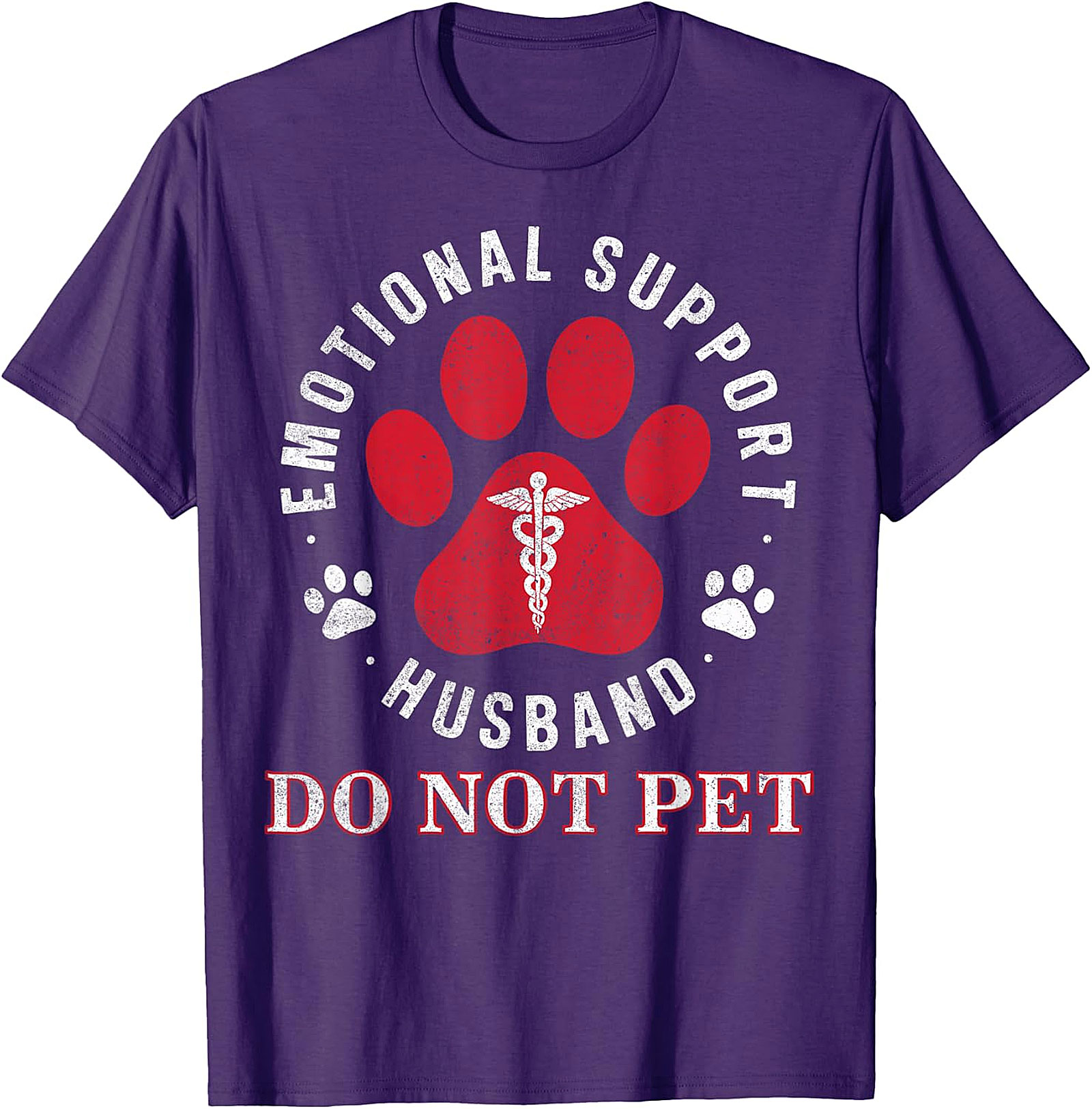 Emotional Support Husband Funny Retro Paw Print Tee