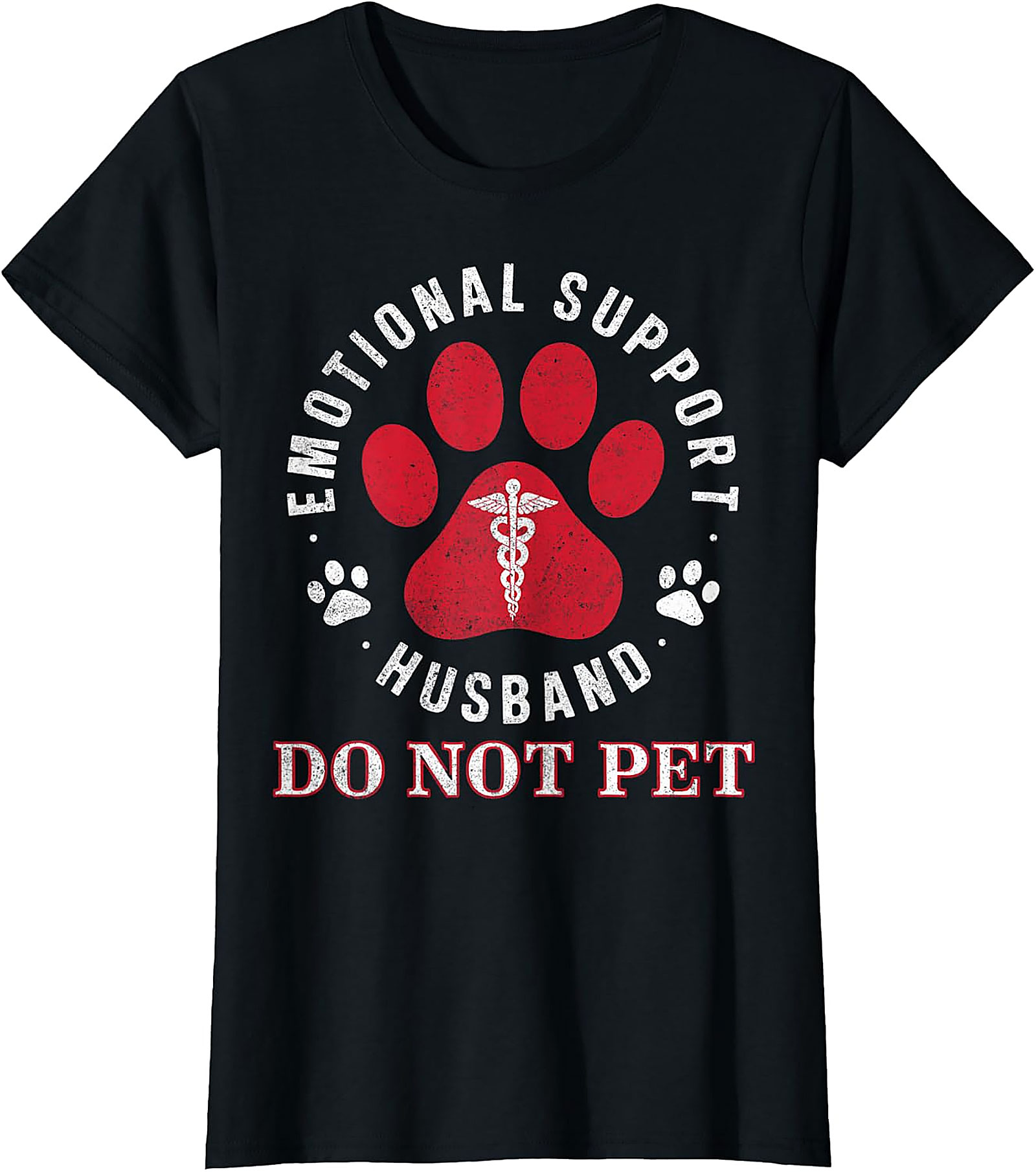 Emotional Support Husband Funny Retro Paw Print Tee