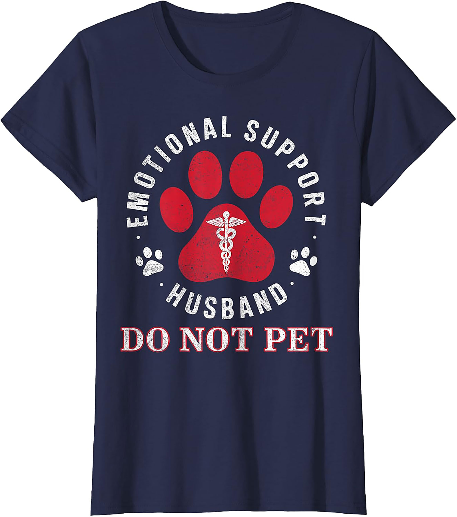 Emotional Support Husband Funny Retro Paw Print Tee