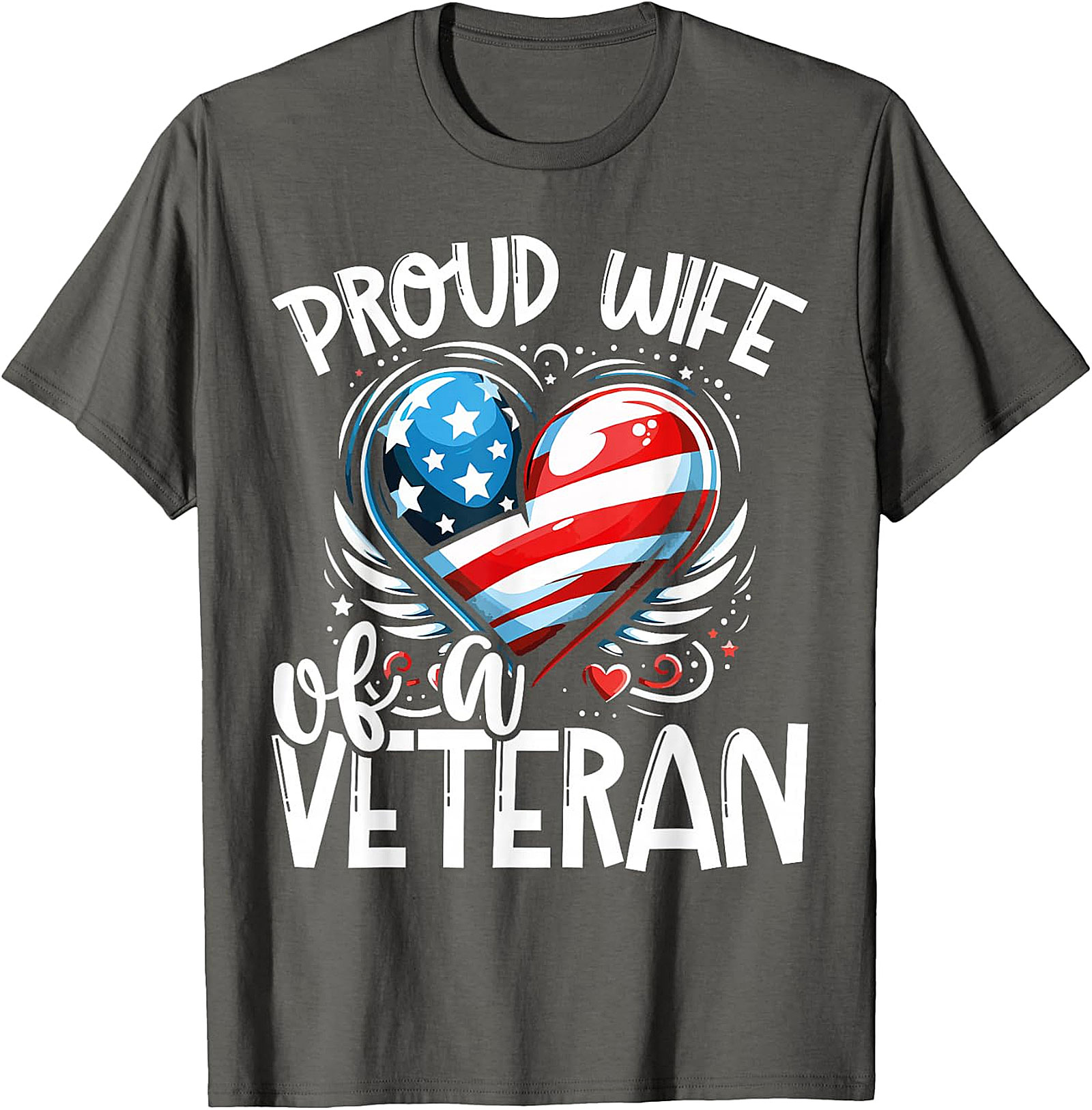Proud Wife of a Veteran American Flag Heart T-Shirt | Patriotic Gift