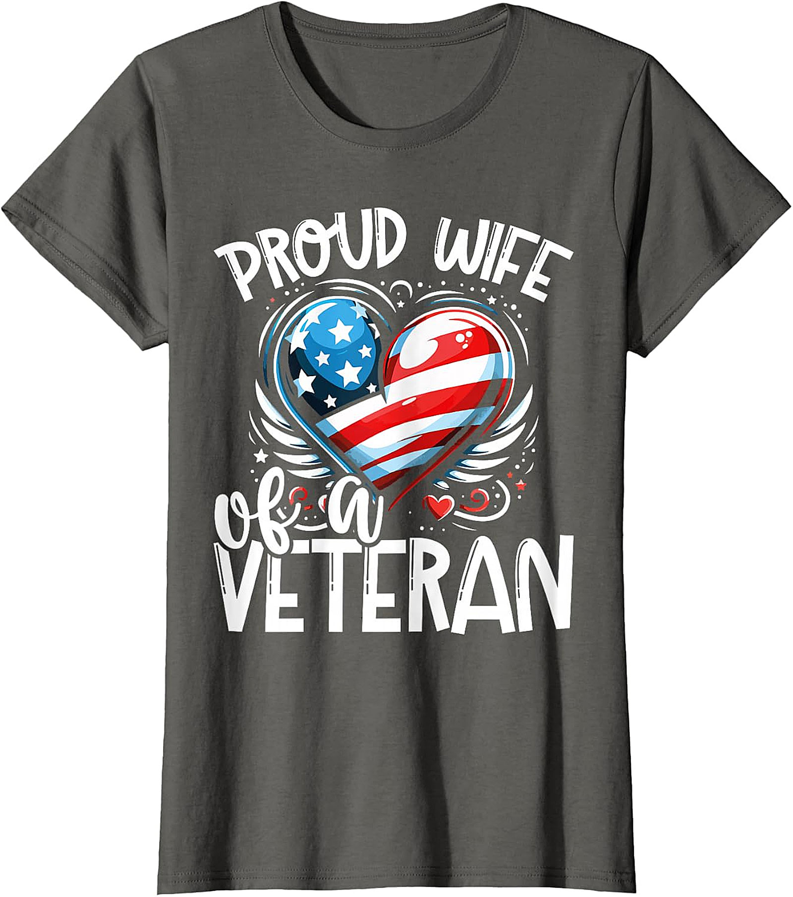 Proud Wife of a Veteran American Flag Heart T-Shirt | Patriotic Gift