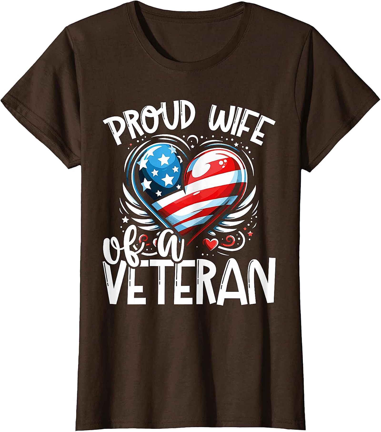 Proud Wife of a Veteran American Flag Heart T-Shirt | Patriotic Gift