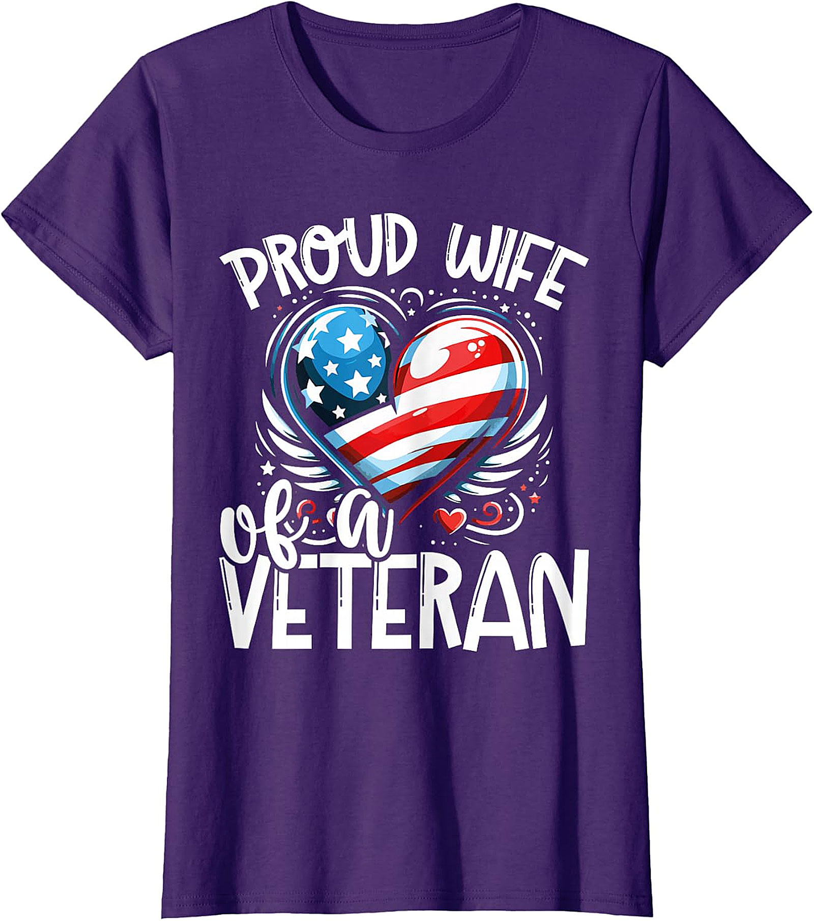 Proud Wife of a Veteran American Flag Heart T-Shirt | Patriotic Gift