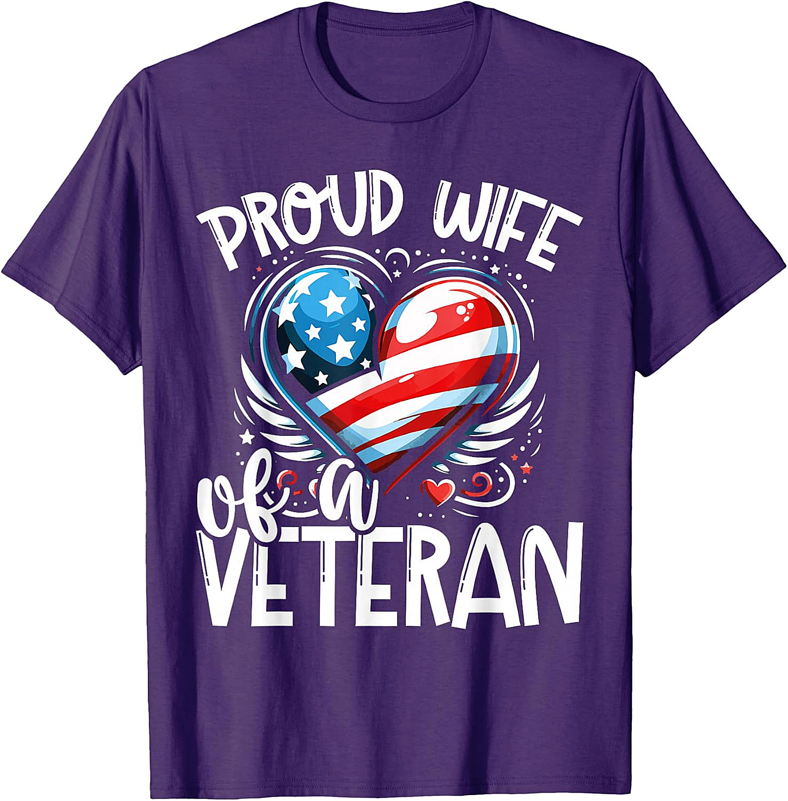 Proud Wife of a Veteran American Flag Heart T-Shirt | Patriotic Gift