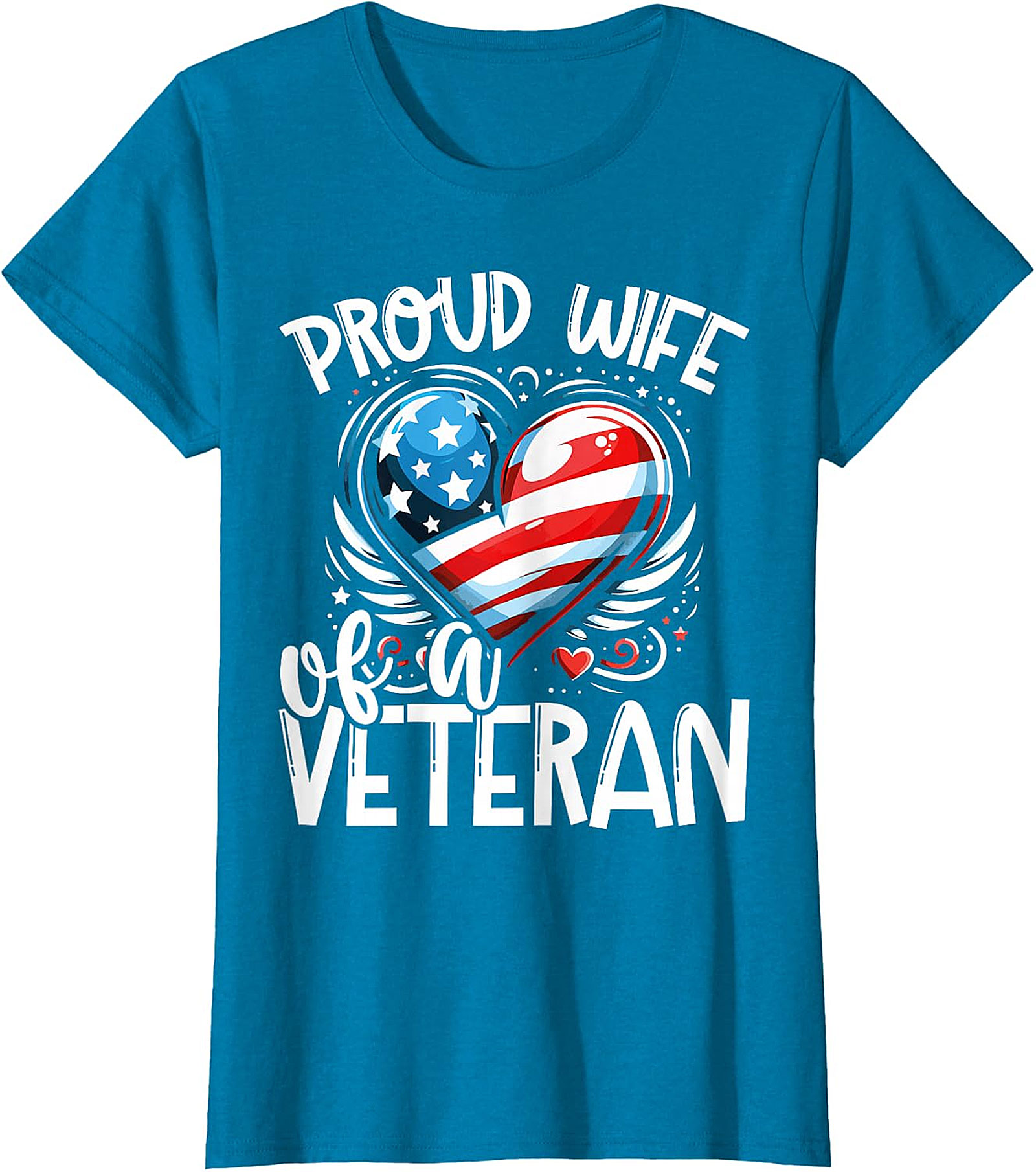 Proud Wife of a Veteran American Flag Heart T-Shirt | Patriotic Gift