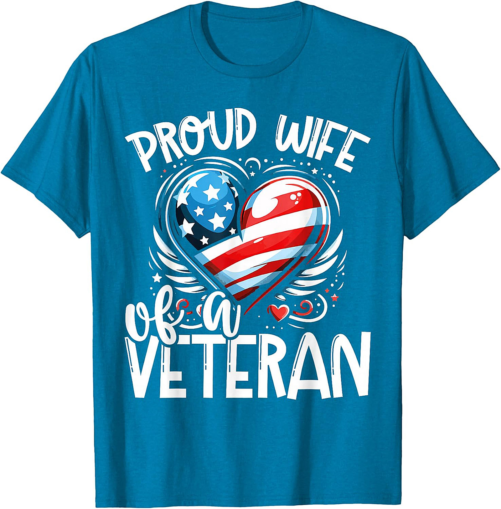 Proud Wife of a Veteran American Flag Heart T-Shirt | Patriotic Gift