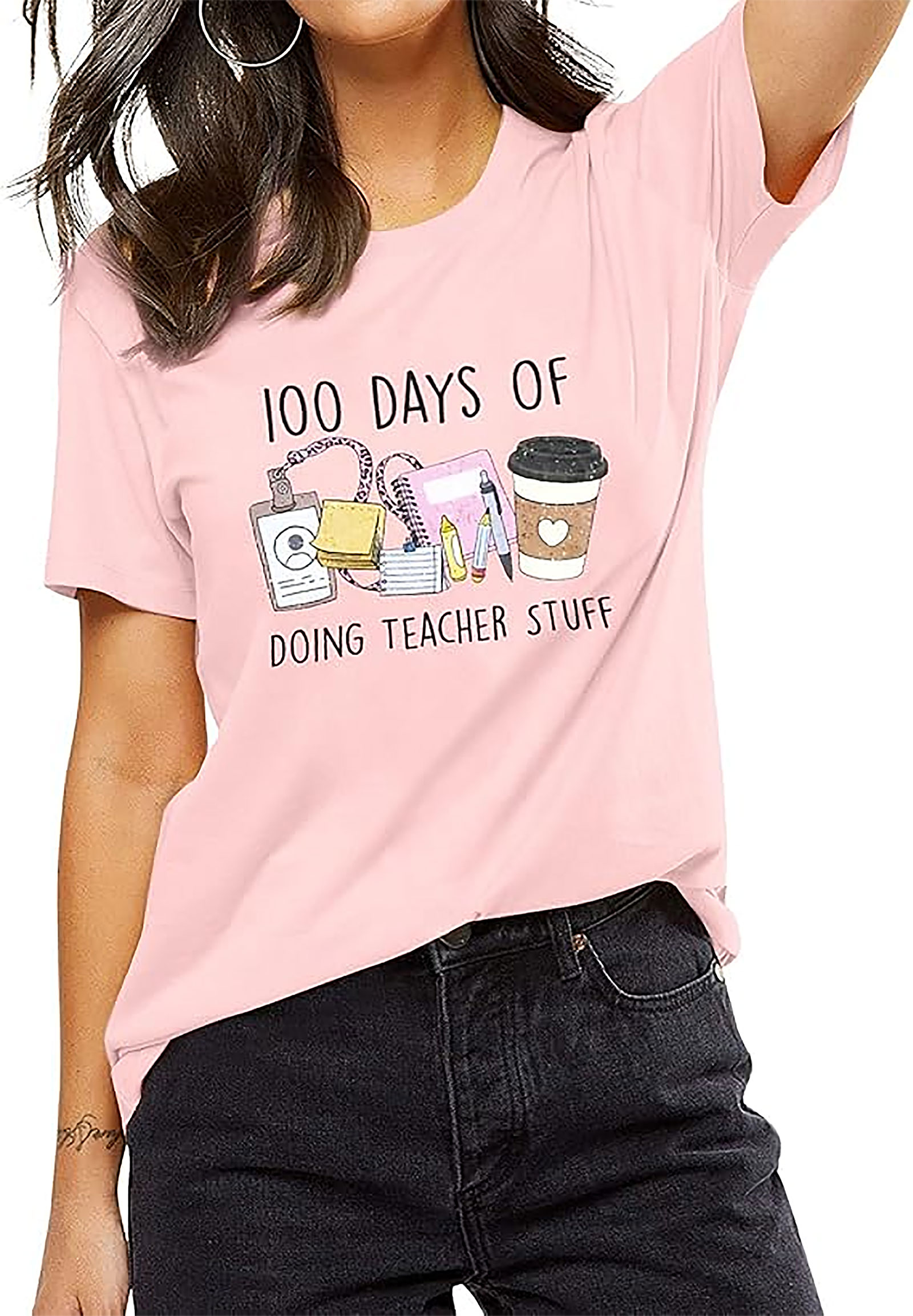 Teacher Shirts 100 Days Funny Graphic Tee for Women