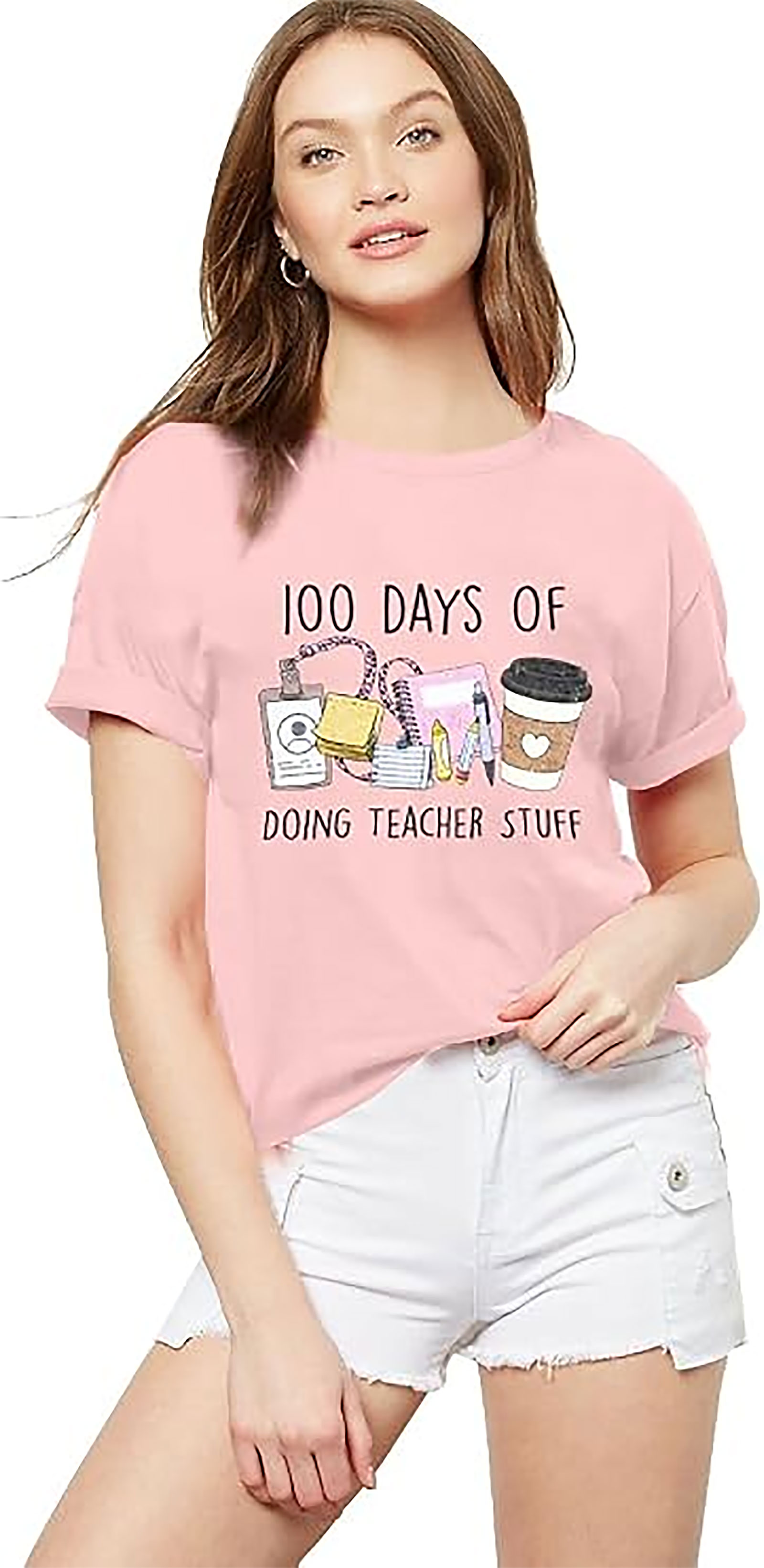 Teacher Shirts 100 Days Funny Graphic Tee for Women