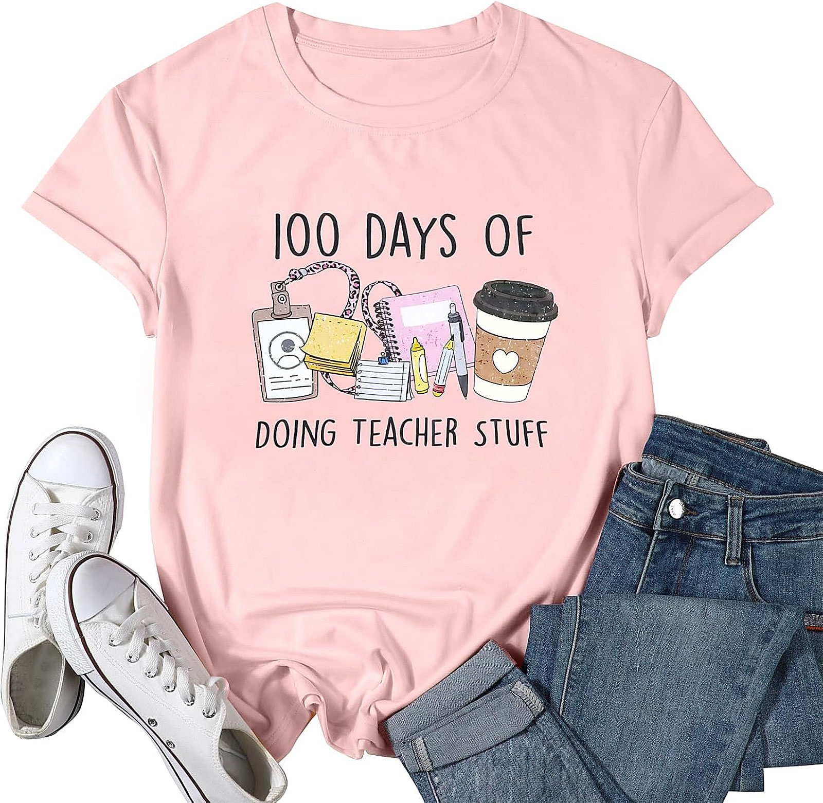 Teacher Shirts 100 Days Funny Graphic Tee for Women