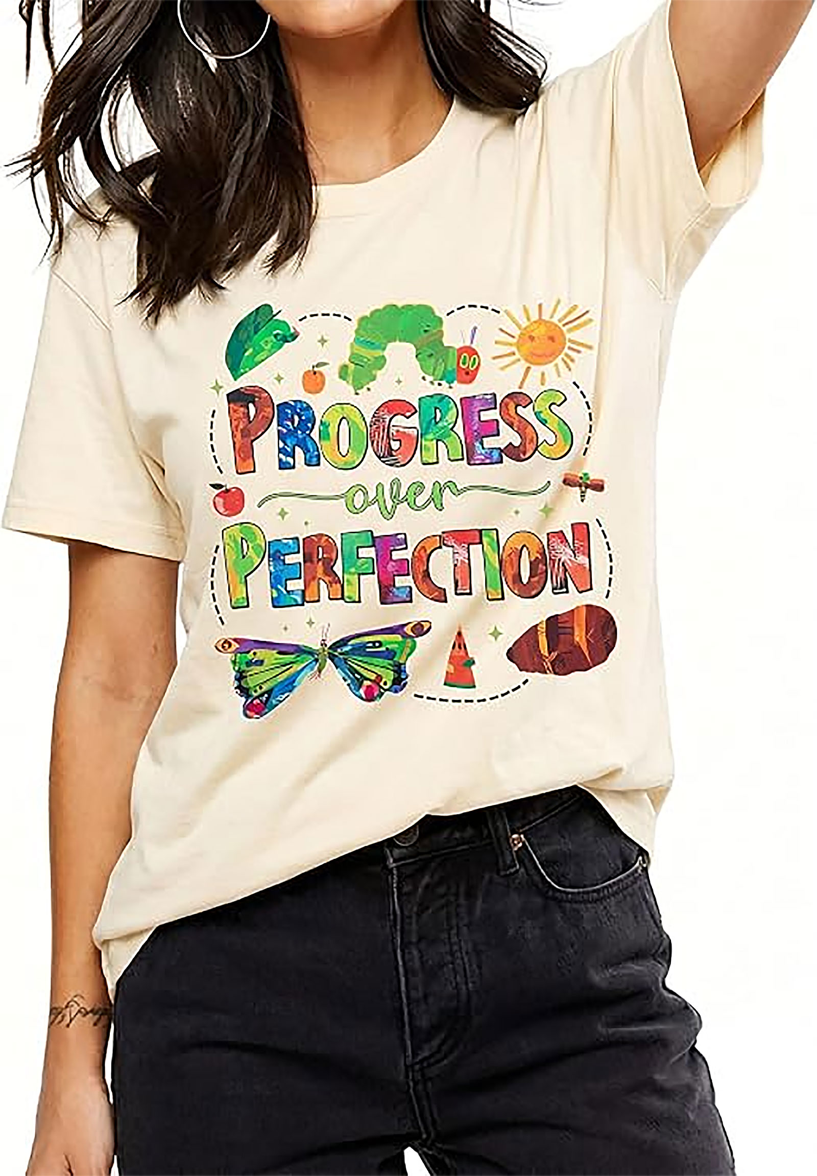 Teacher Shirts Women | Progress Over Perfection Graphic Tee