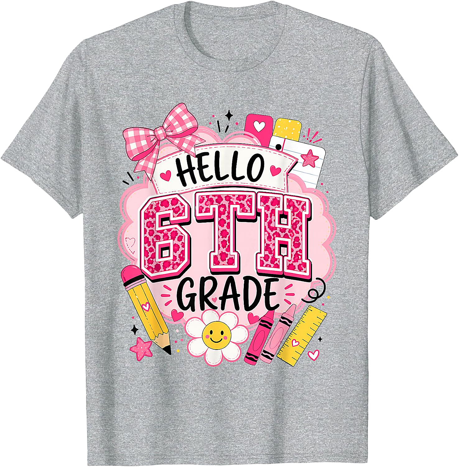 Hello 6th Grade T-Shirt Back to School Girls Tee