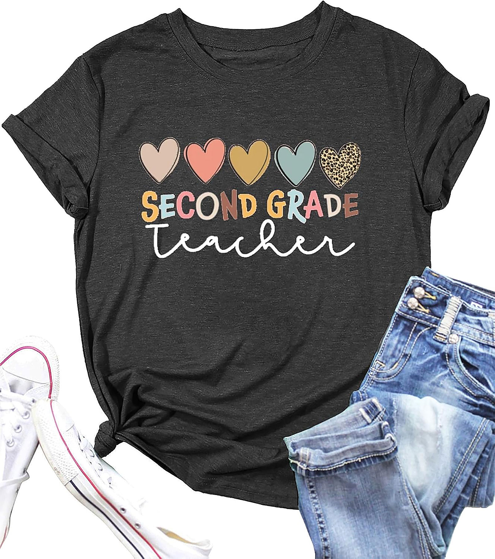 Second Grade Teacher Shirt | Cute Hearts Graphic Tee