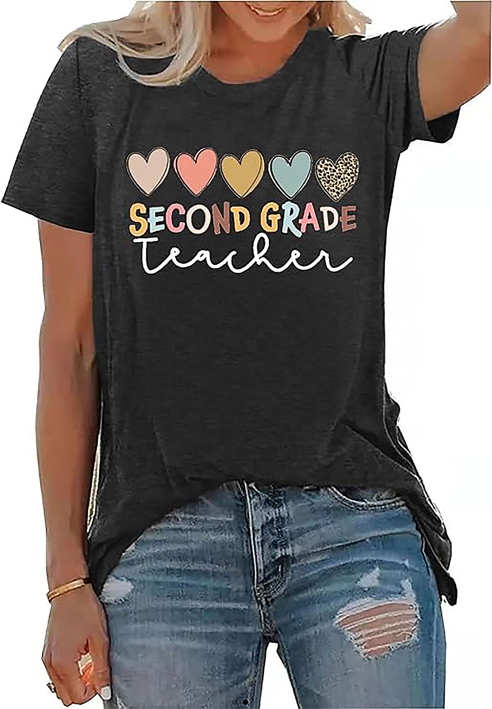 Second Grade Teacher Shirt | Cute Hearts Graphic Tee