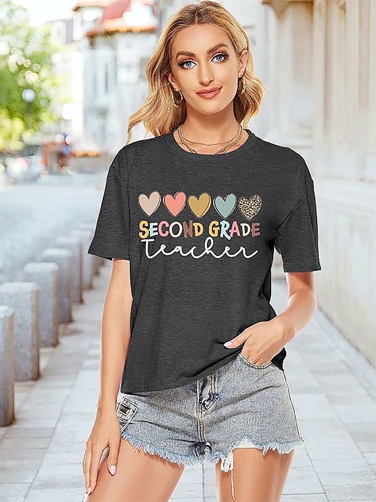 Second Grade Teacher Shirt | Cute Hearts Graphic Tee