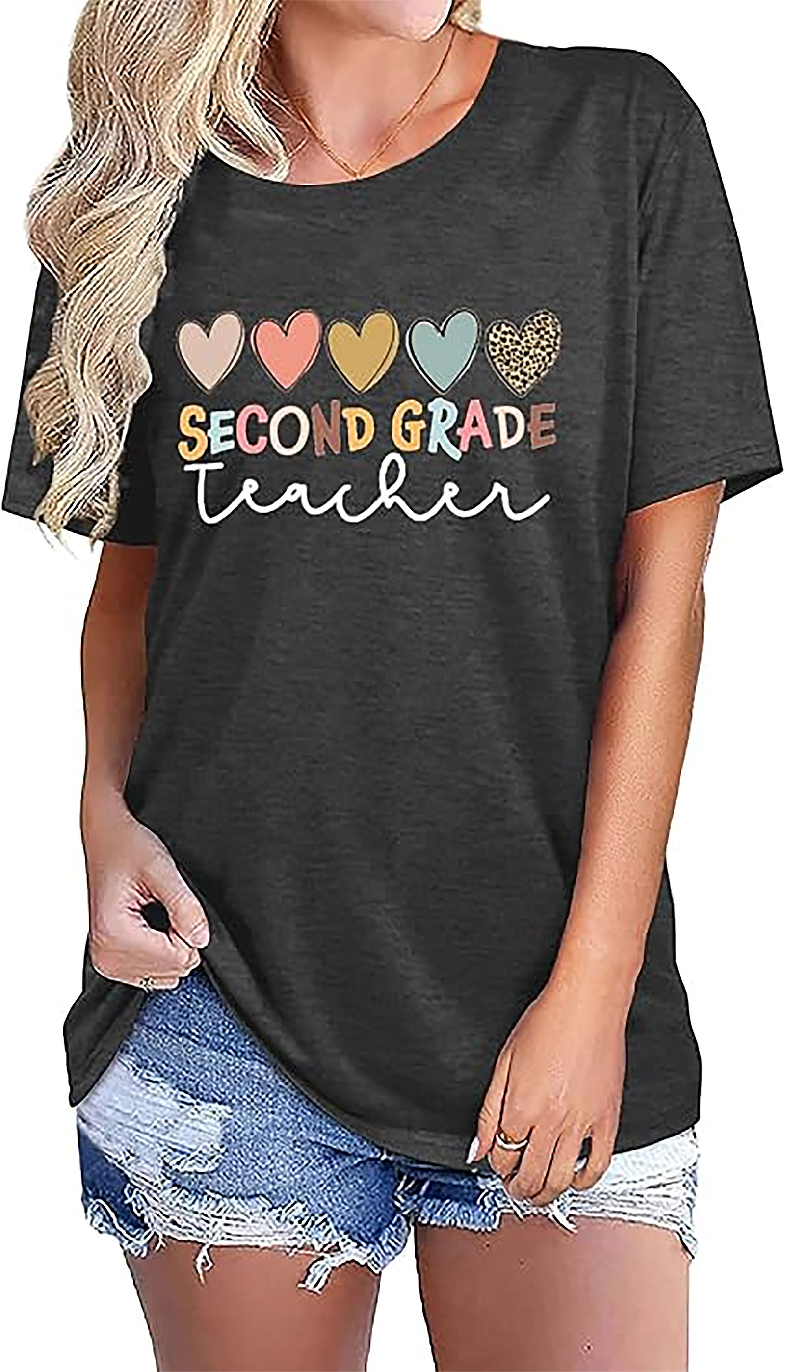 Second Grade Teacher Shirt | Cute Hearts Graphic Tee